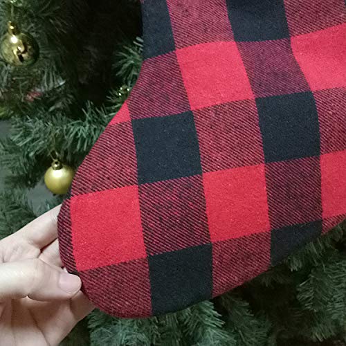 16.5 Inch Buffalo Plaid Christmas Stockings Set of 3 - Soft Plush Cuff Rustic Holiday Decor for Family, Xmas Party & Fireplace Mantel (Red/Black Buffalo Plaid Pattern) - Perfect for Gift Giving, Home Decor & Christmas Tree Decoration