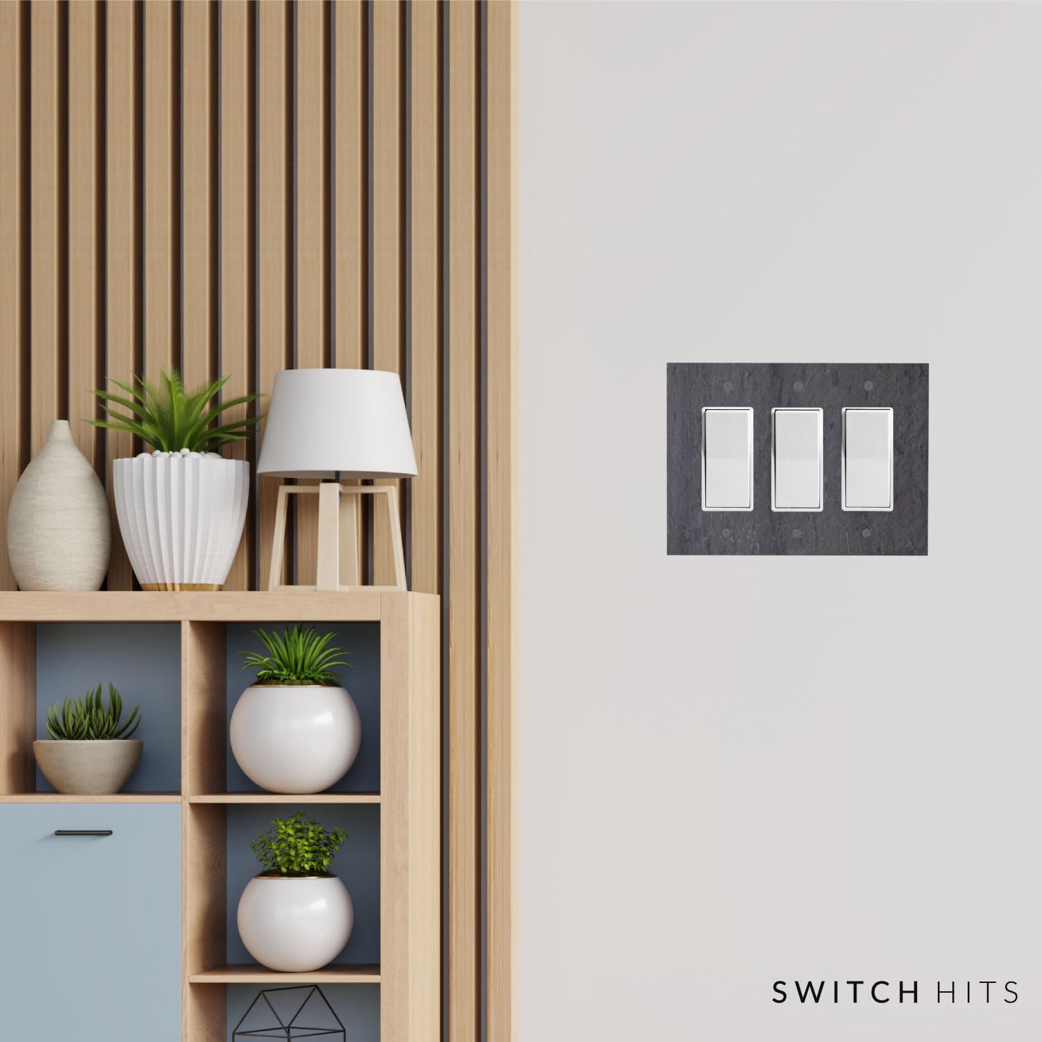 3 Gang Electrical Switch Plate Outlet Wall Plate - GFCI Rocker, Decora Triple Decorator Light Switch Cover Faceplate - Vermont Slate Gray (6.75” W x 5” H) for Home, Office & Commercial Use