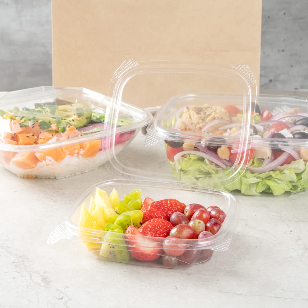 Restaurantware Thermo Tek 8oz Clear Plastic Clamshell Food Containers - 100 Pack Anti-Fog, Freezable, Disposable To-Go Containers for Takeout, Meal Prep & Leftovers | BPA-Free Rectangle Food Storage Containers