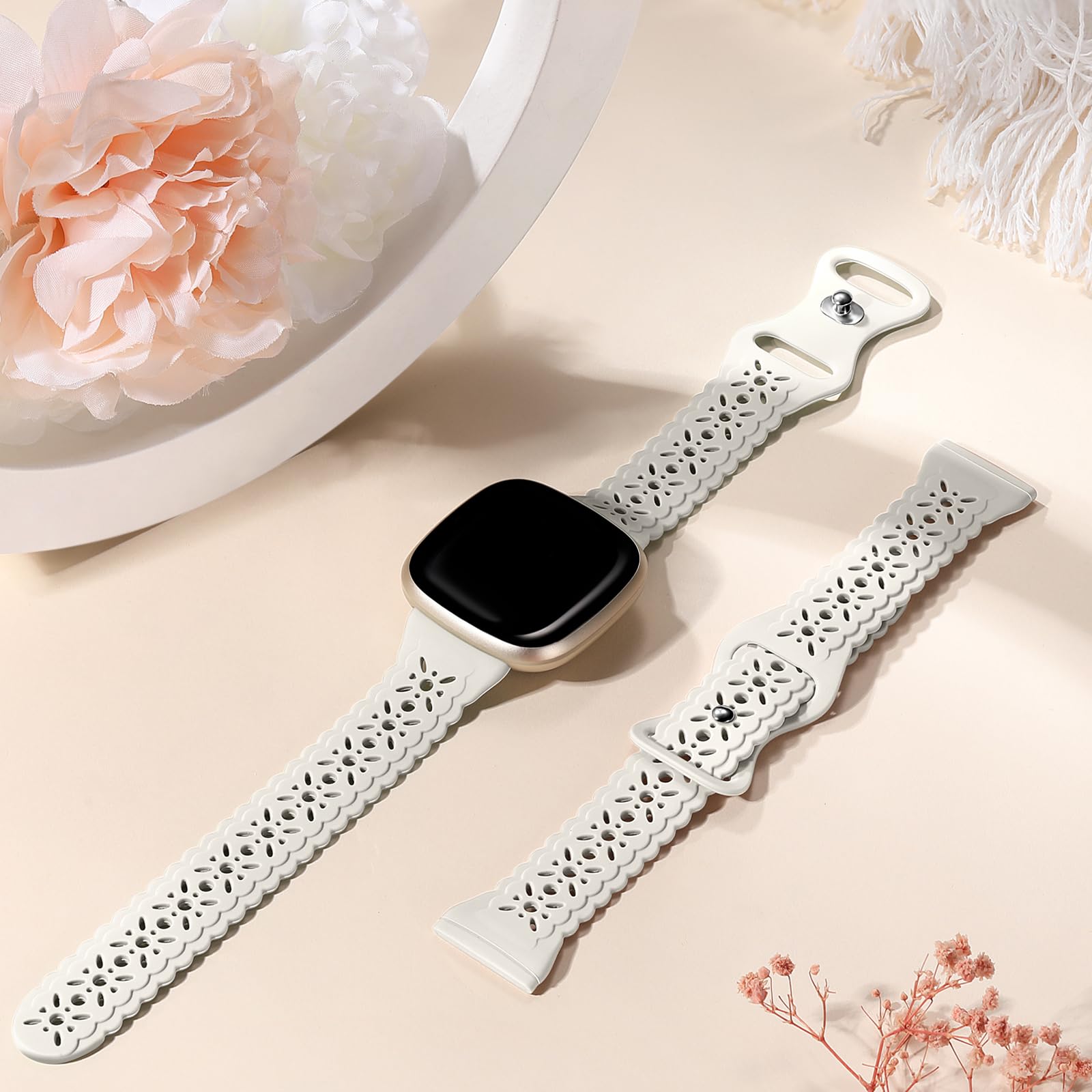Dirrelo Soft Silicone Hollow-Out Sport Strap Replacement Band for Fitbit Versa 3/4, Sense & Sense 2 - Ultra-Thin Breathable Wristband for Women - Perfect for Workouts, Running & Everyday Wear
