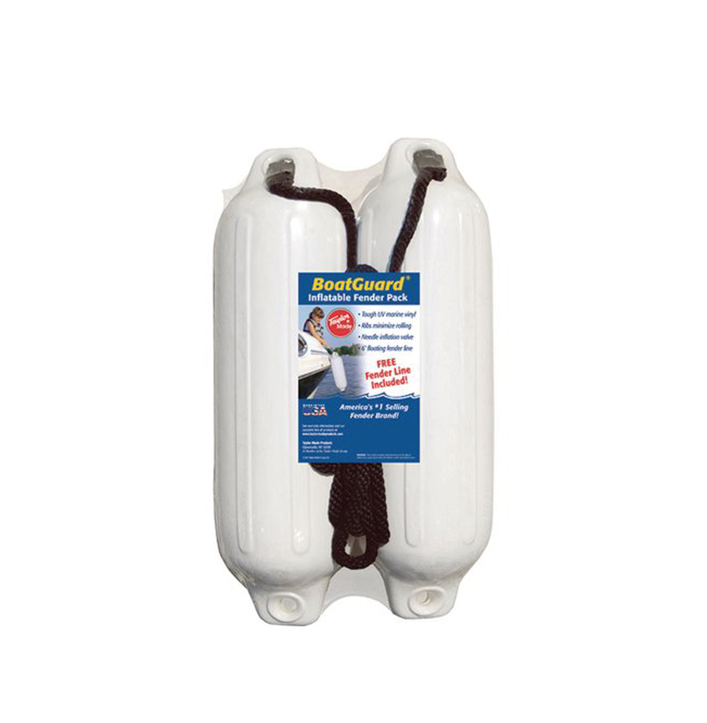 Fender 2 Pack with Fender Lines 4x16 - Durable Boat Bumpers for Dock Protection and Marine Safety