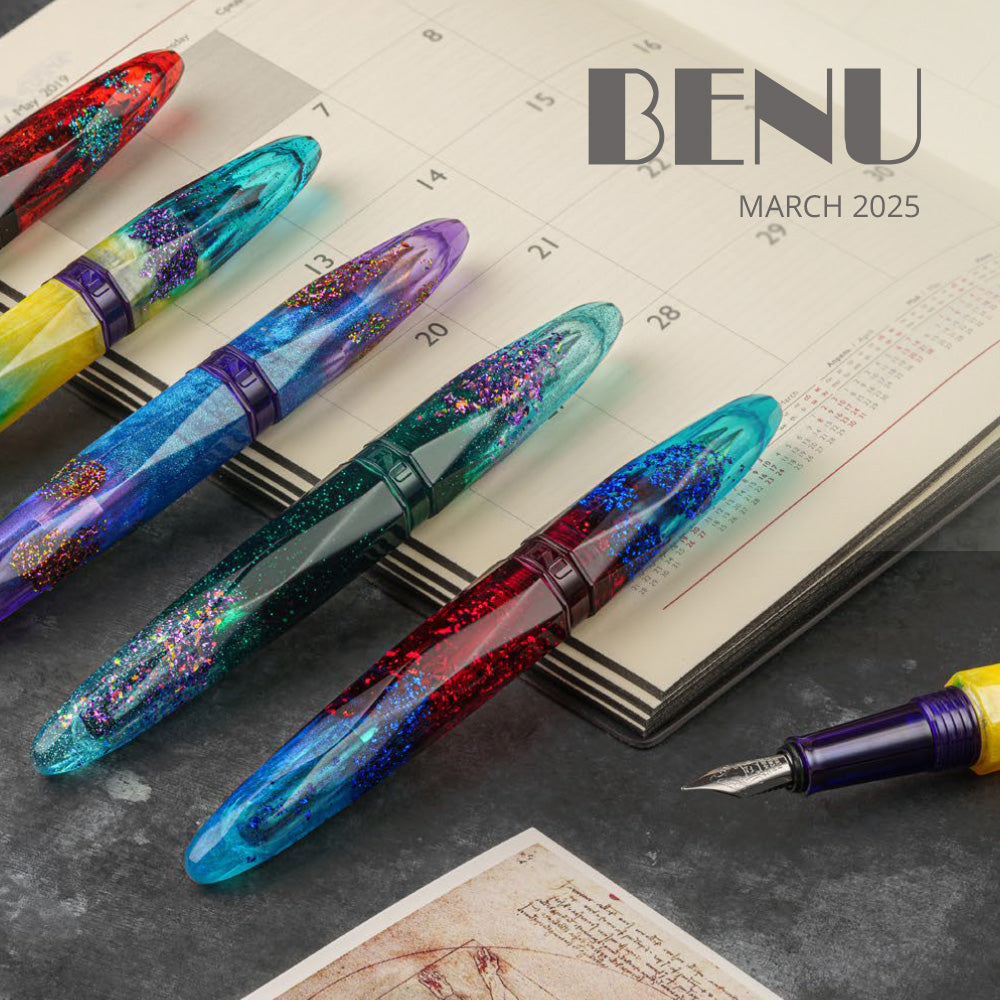Benu Briolette Ruby Forest Fountain Pen - Elegant Handcrafted Writing Instrument for Professionals & Collectors - Perfect for Signing Documents, Journaling & Gift Giving