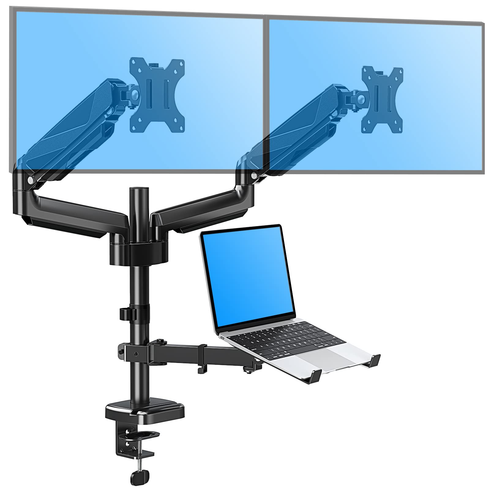 MOUNTUP Dual Monitor and Laptop Mount Stand - Gas Spring Monitor Arm for 2 Screens up to 27
