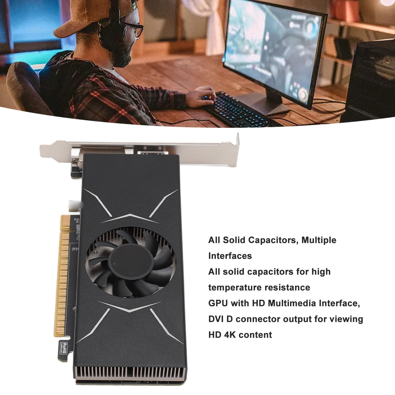 Annadue GTX 1050ti 4GB GDDR5 128-bit PCIe 3.0 Gaming Graphics Card - HDMI/DVI Output, 1291/7008MHz Clock Speed with Cooling Fan - Perfect for PC Gaming, Video Editing & Office Workstations
