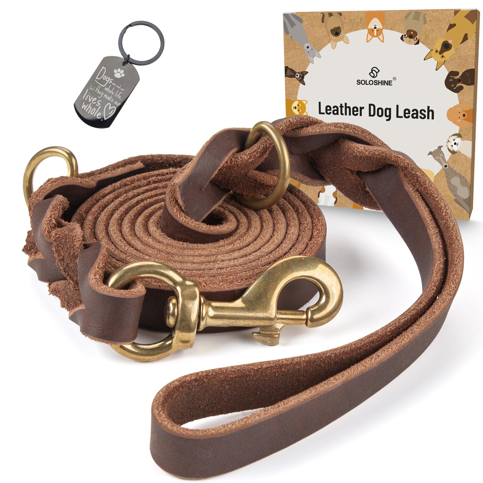 Premium 6ft Genuine Leather Braided Dog Leash - Heavy Duty 1/2 Inch Width for Training - Soft & Comfortable for Small Dogs (Brown) - Perfect for Walks, Hiking & Outdoor Adventures