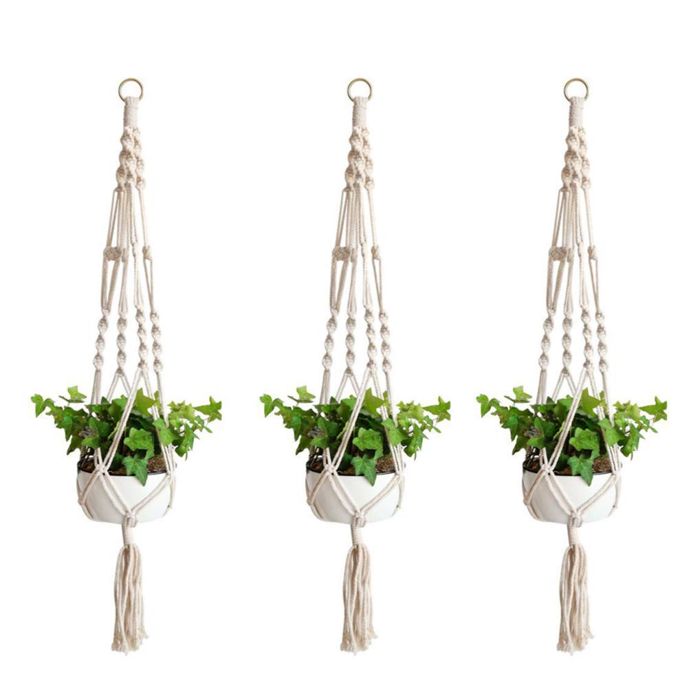 Yardwe 3-Piece Macrame Plant Hangers Set - Indoor/Outdoor Hanging Planter Basket for Flower Pots (Medium Size) - Perfect for Boho Home Decor, Patio, Balcony & Garden Plant Display