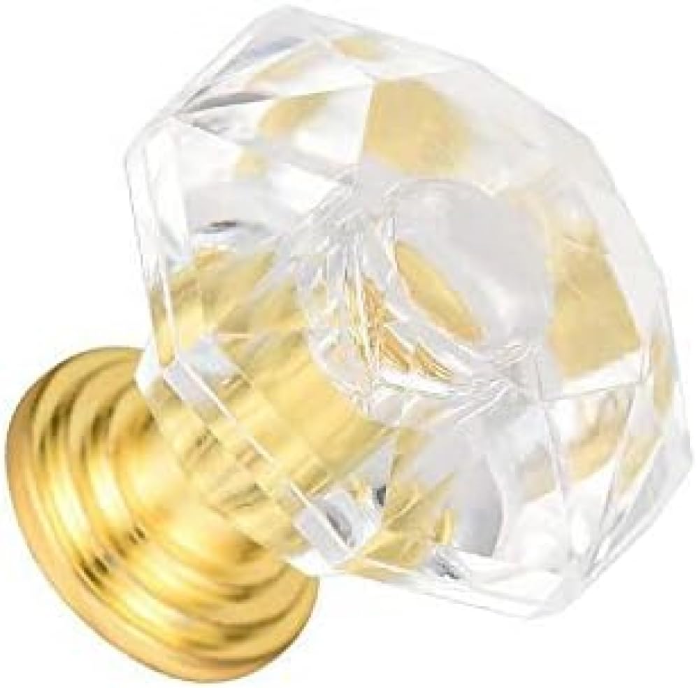 24mm Crystal Glass Door Knobs - Acrylic Dresser Knobs with Screws for Cabinet, Drawer & Furniture (Gold, 1pc) - Elegant Upgrade for Kitchen, Bathroom & Home Decor