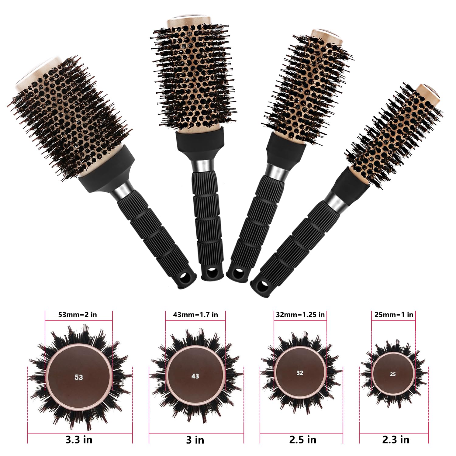 Aozzy Round Brush Set - 4 Sizes Boar Bristle Blow Dry Brush for Curling, Straightening & Styling | Nano Thermal Barrel Hair Brush for Women | Perfect for Salon-Quality Blowouts at Home