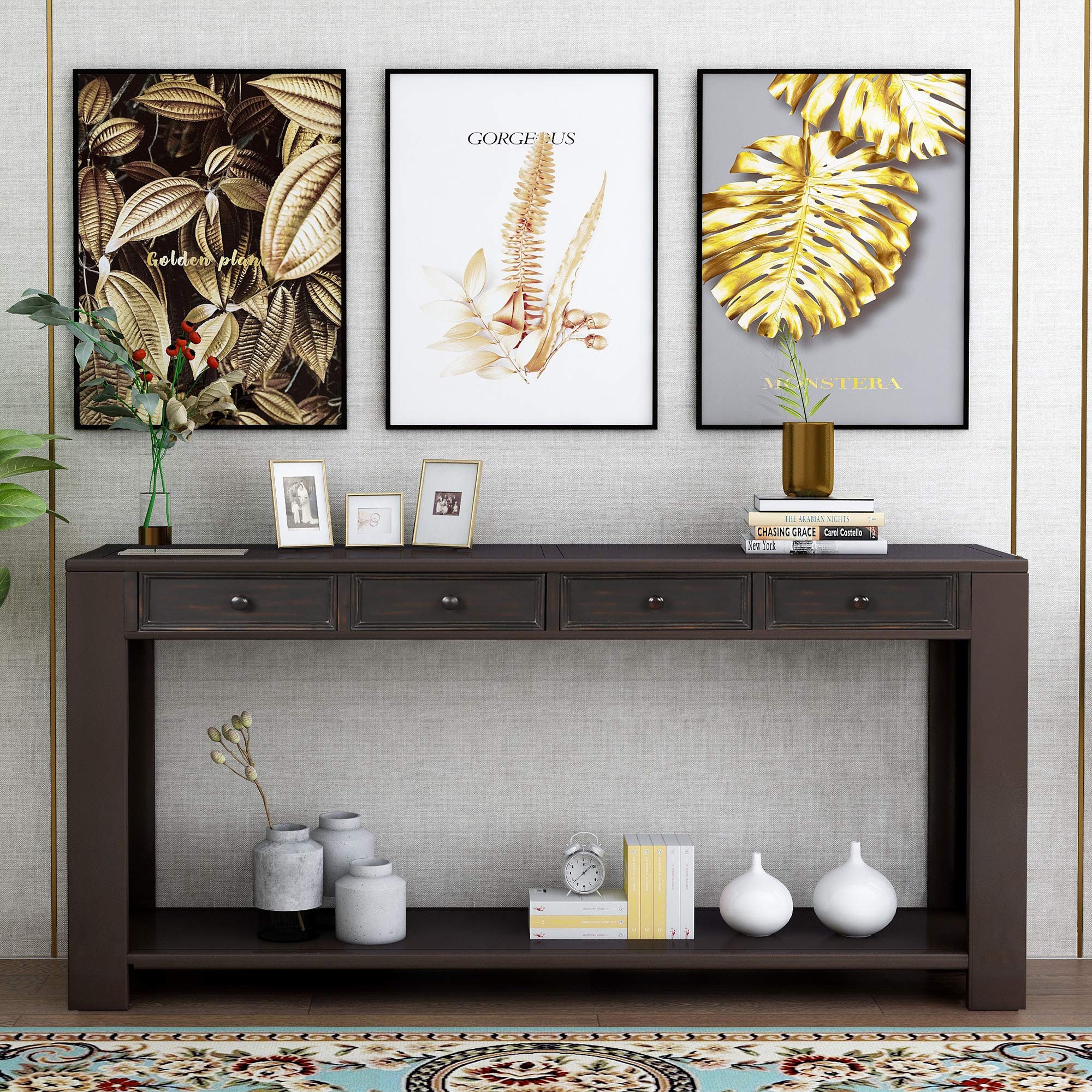 Solid Wood Console Table with Storage Drawers & Bottom Shelf - Entryway Hallway Sofa Table, Living Room Side Table - Easy Assembly (Black) | Perfect for Small Spaces, Apartment Decor & Home Organization