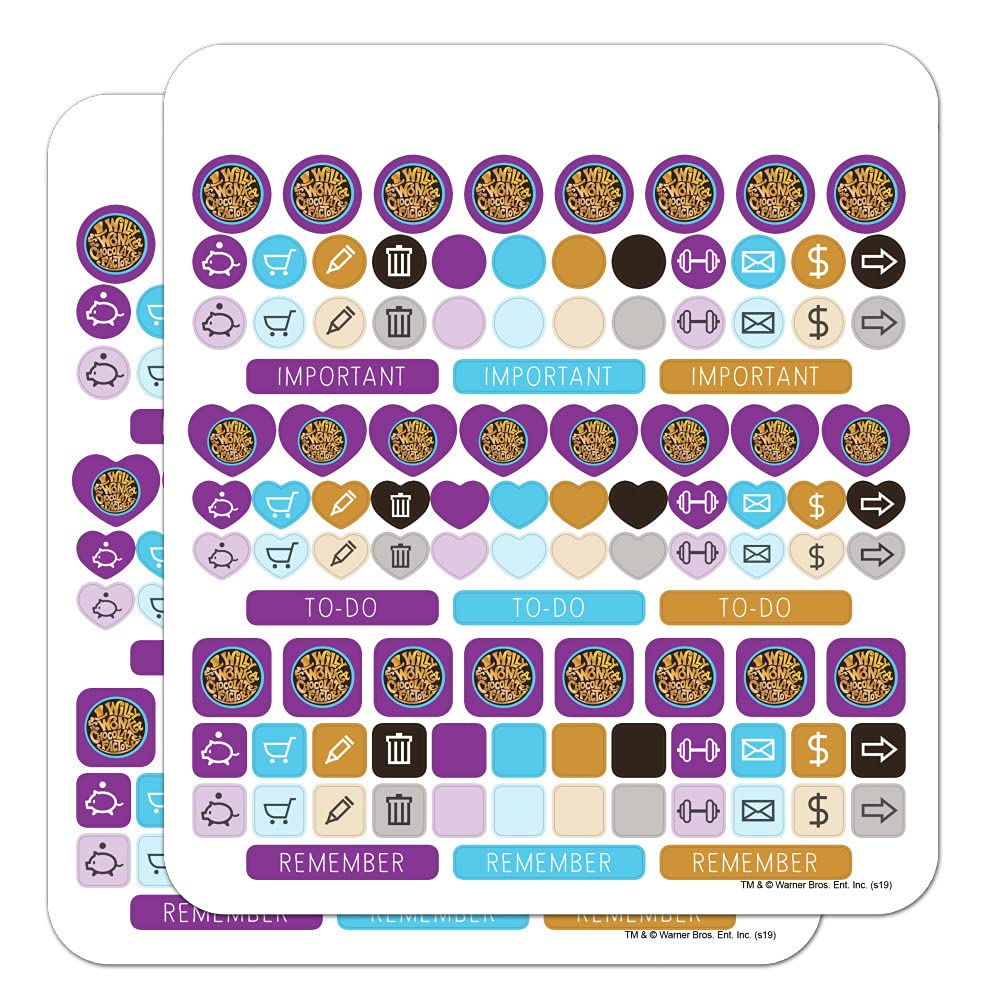 Willy Wonka and The Chocolate Factory Sticker Set - Planner Calendar Scrapbooking Crafting Supplies for DIY Projects, Journaling, and Party Decorations