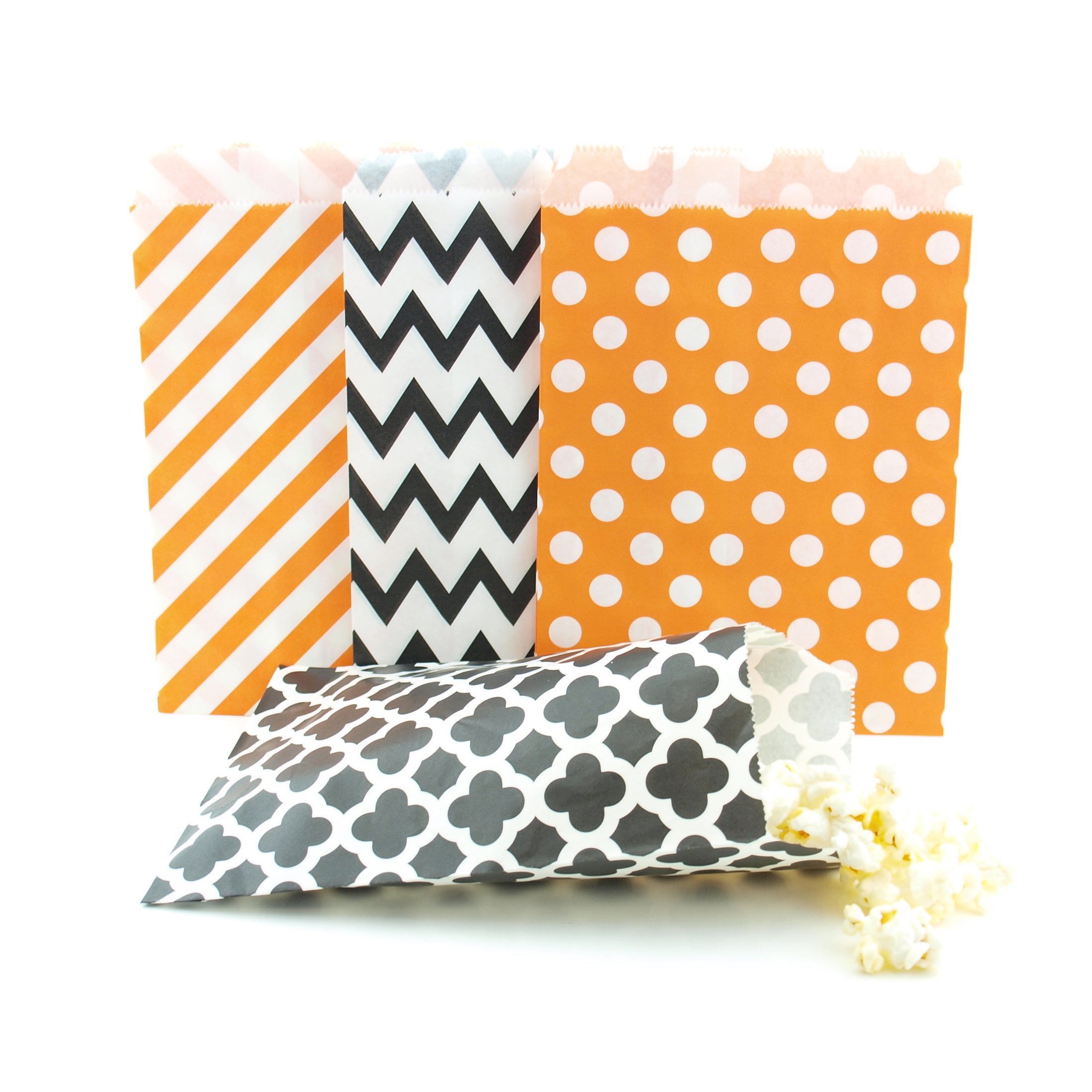 Halloween Candy Bags 100 Pack - Black & Orange Trick or Treat Party Favor Bags | Bulk Paper Treat Bags for Halloween Decorations, Classroom Parties & Goodie Bags