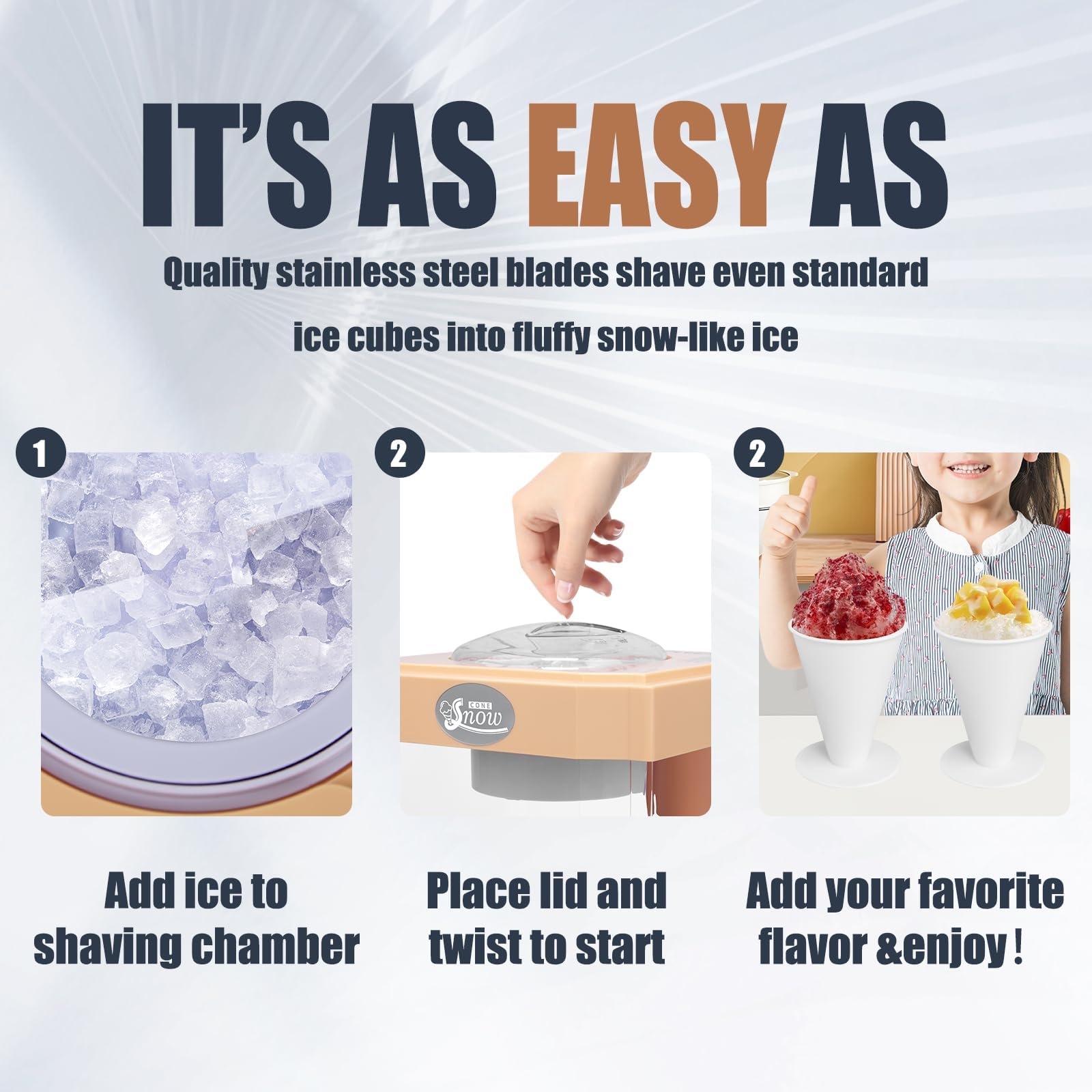 Portable Ice Maker Machine for Slushies & Frozen Drinks - Countertop Shaved Ice Maker with 2 Reusable Cups & Ice Scoop - Perfect for Parties, Summer Treats & Home Bars (Orange)