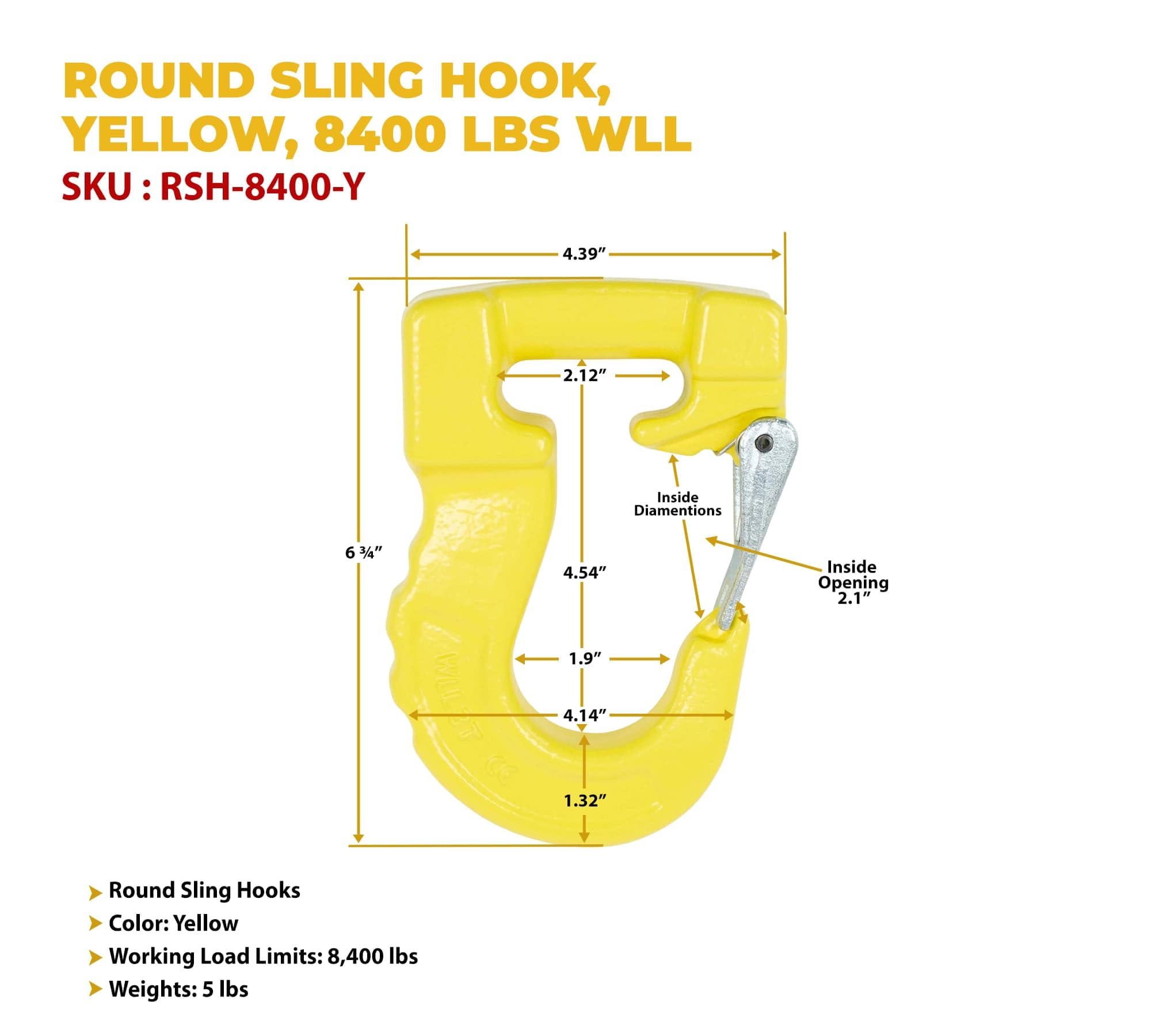 Mytee Products (2 Pack) Round Sling Hook - 8400 lbs WLL, Heavy Duty Yellow Lifting Hooks for Construction, Towing, and Industrial Use