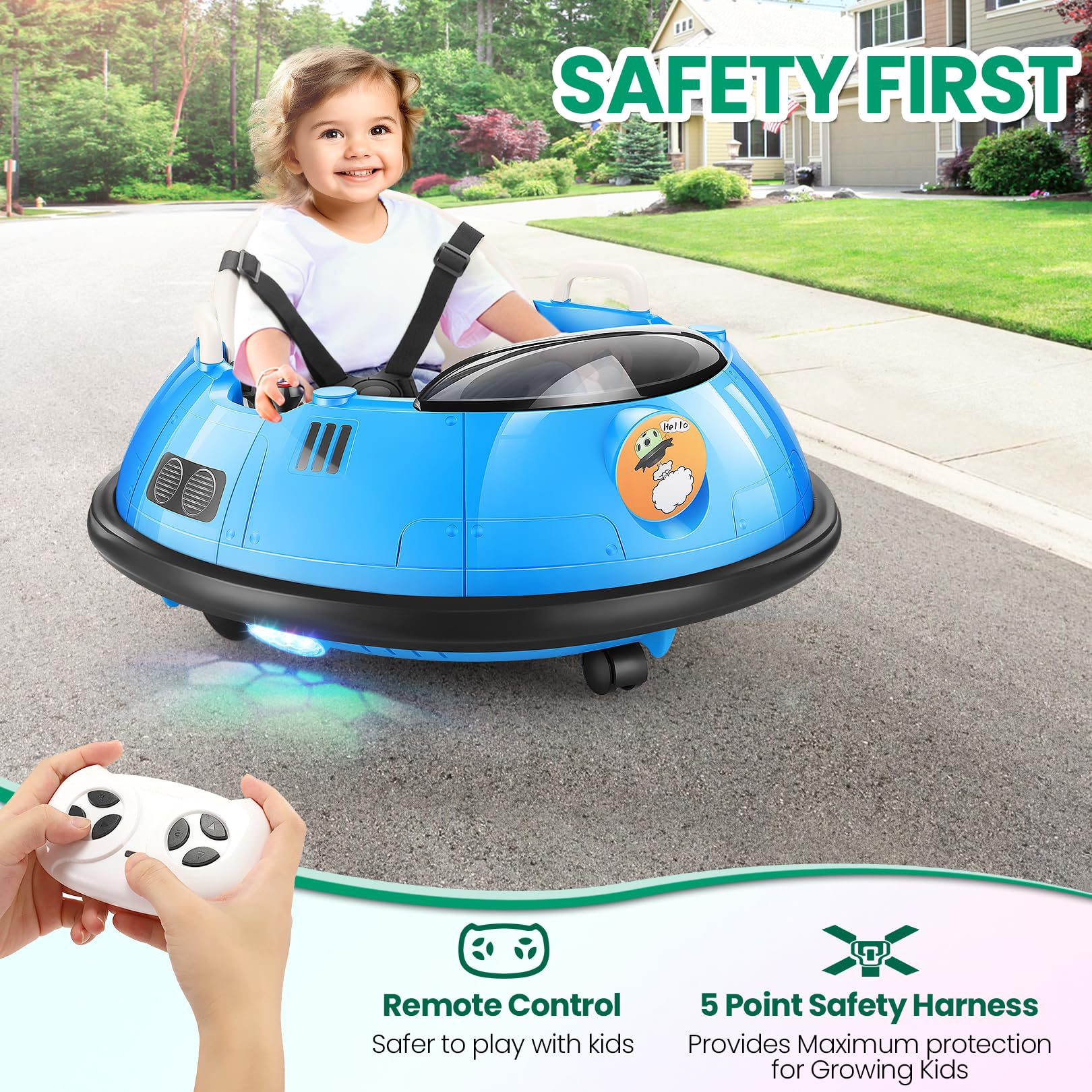 Hikole Electric Bumper Car for Kids - Remote Control Ride-On Toy with Flashing LED Lights, 360° Spin & Safety Belt | Perfect Birthday Gift for Boys & Girls (Blue) | Indoor/Outdoor Play, Backyard Fun, Birthday Parties & Family Entertainment