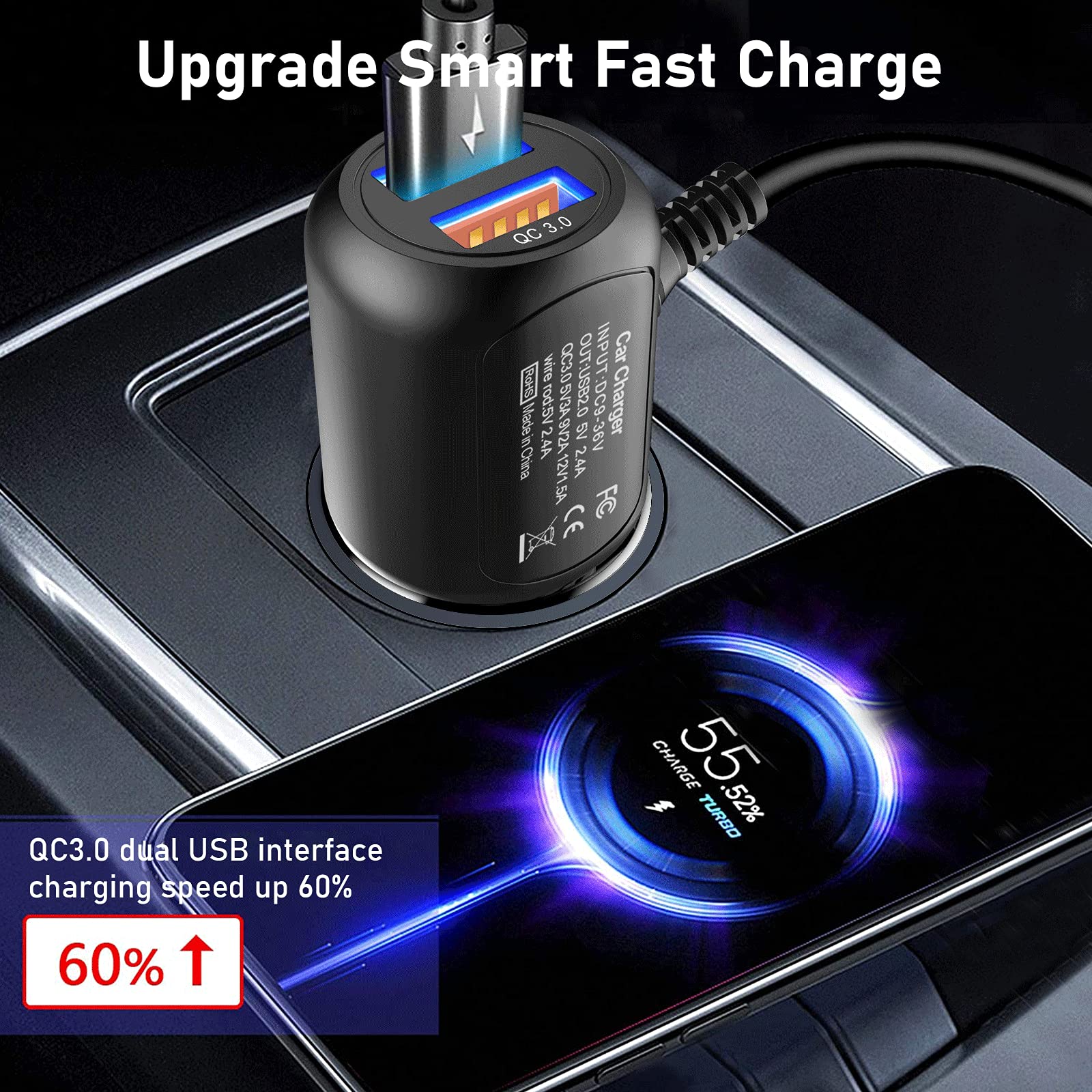 Uniden Escort Valentine Beltronics Passport Cobra Radar Detector Power Cord with Dual USB QC3.0 Fast Charger (RJ11) - Car Accessory for Road Trip & Highway Driving Safety
