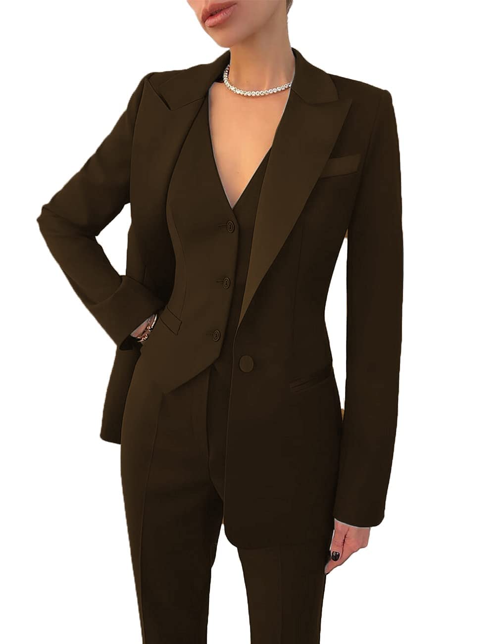 Women's 3-Piece Suit Set - Notch Lapel Single Breasted Vest & Slim Fit Blazer with Pants | Professional Office Lady Business Attire for Work, Interviews & Formal Events
