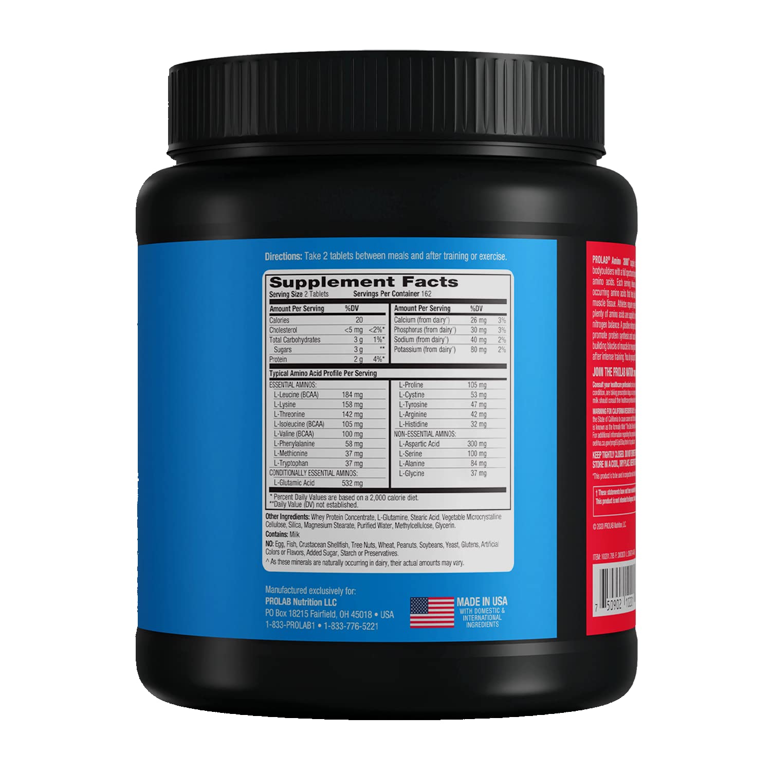 Prolab Nutrition Amino 2000 - Essential Amino Acids (EAAs) Supplement for Muscle Recovery & Lean Muscle Growth - 325 Tablets - Post-Workout & Fitness Support