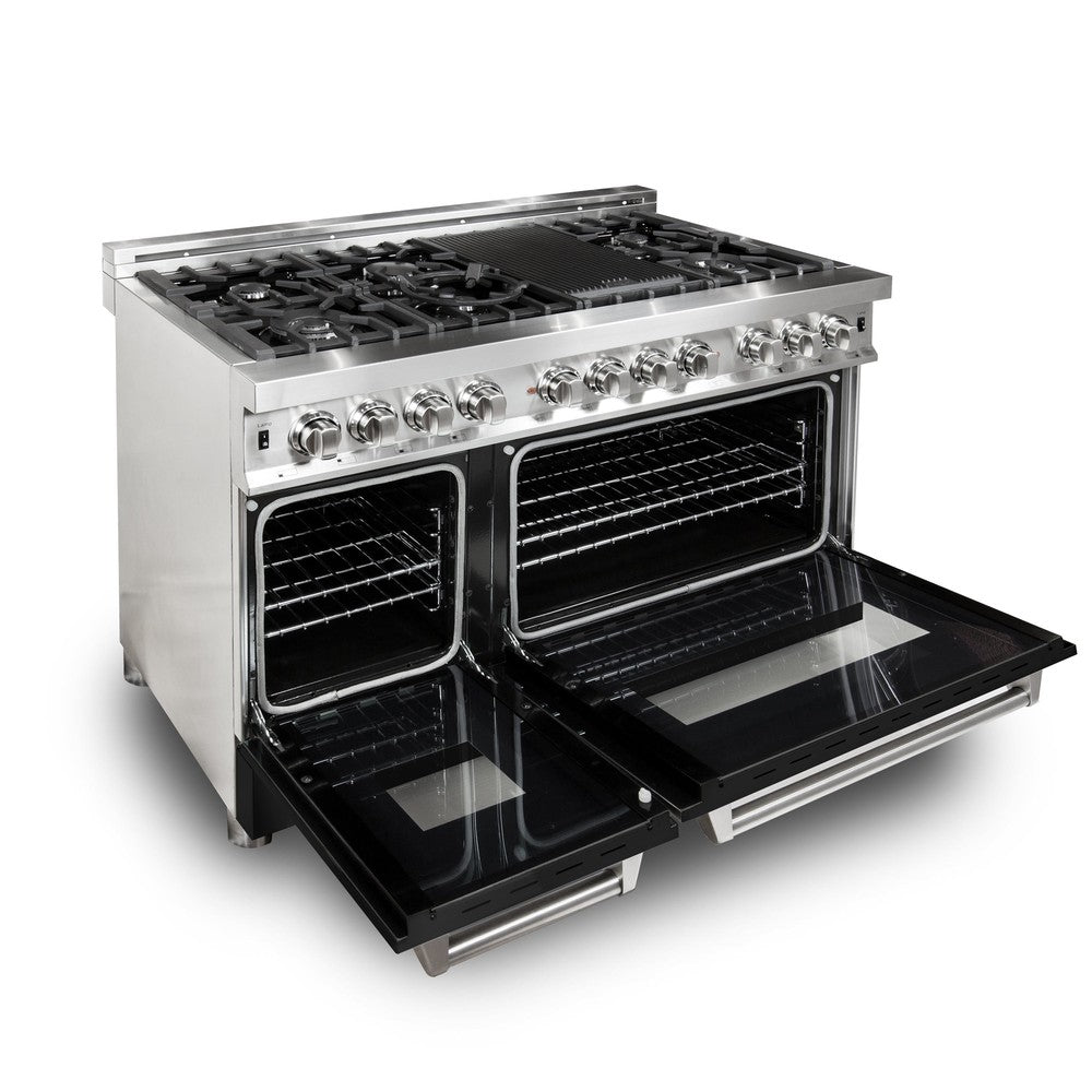 ZLINE 48-Inch 6.0 cu. ft. Dual Fuel Range with 7-Burner Gas Cooktop & 2 Electric Ovens - Stainless Steel with Black Matte Doors (RA BLM 48) | Professional Kitchen Appliance for Home Chefs & Cooking Enthusiasts