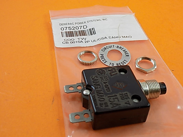 Generac 075207D 15 Amp Circuit Breaker - Replacement for Generac Generators - Perfect for Home Backup Power Systems & Emergency Power Outages