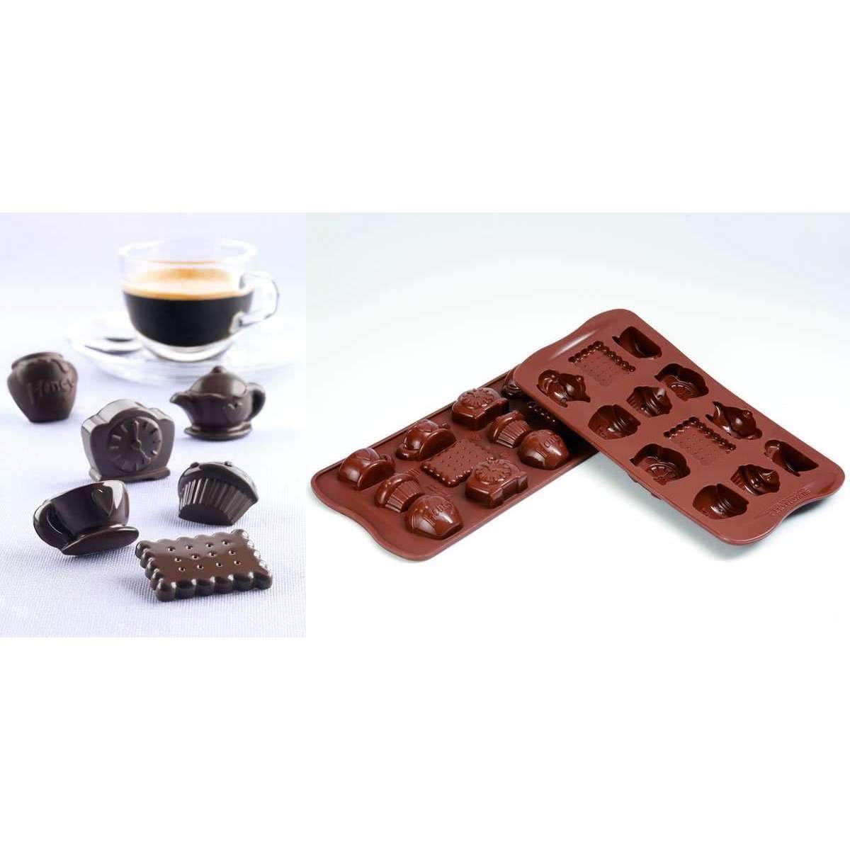 Premium Silikomart Tea Time Chocolate Silicone Mold - 6 Cavity Baking Molds for Chocolate, Candy, Soap & Ice Cubes - Perfect for DIY Desserts, Party Treats & Gift Making