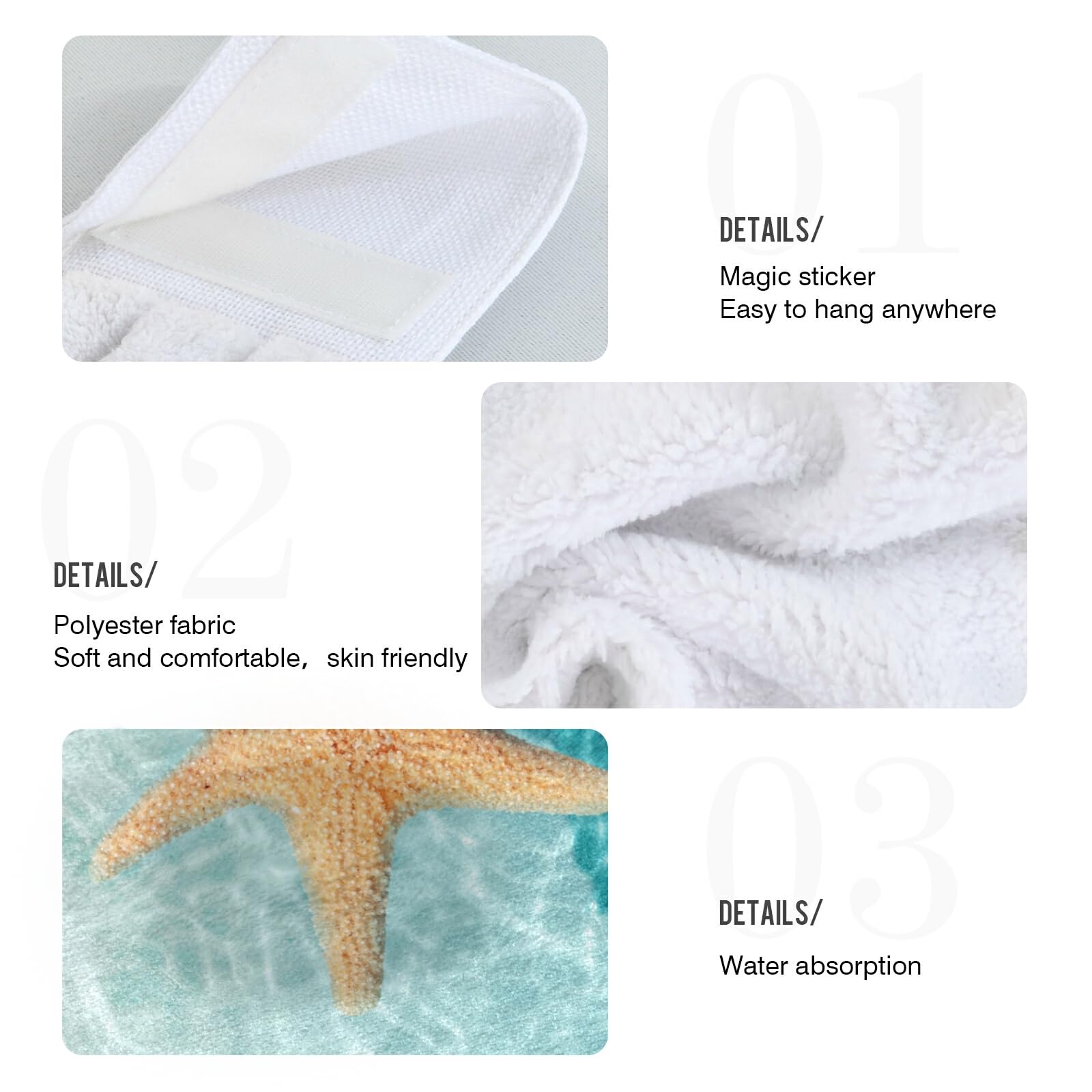 2 Pack Summer Starfish Hand Towels - Super Absorbent Kitchen & Bathroom Dish Towels with Hanging Loops for Ocean-Themed Decor | Perfect for Beach Houses, Coastal Homes & Seaside Kitchens