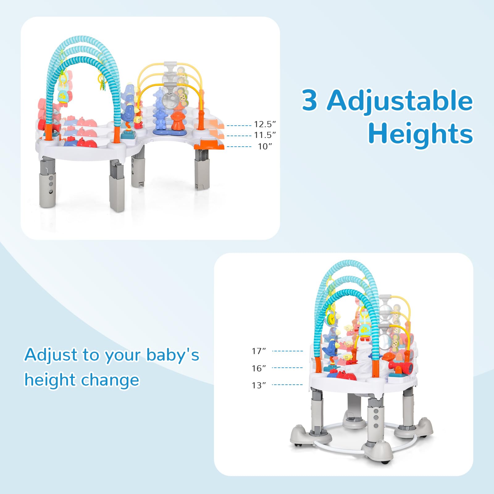 INFANS 5-in-1 Baby Bouncer Activity Center with 360° Rotating Seat - Adjustable Height Foldable Exersaucer, Learning Walker & Play Mat for Toddlers 6-24 Months - Perfect for Indoor Play, Early Development & Parent-Free Moments (Grey)