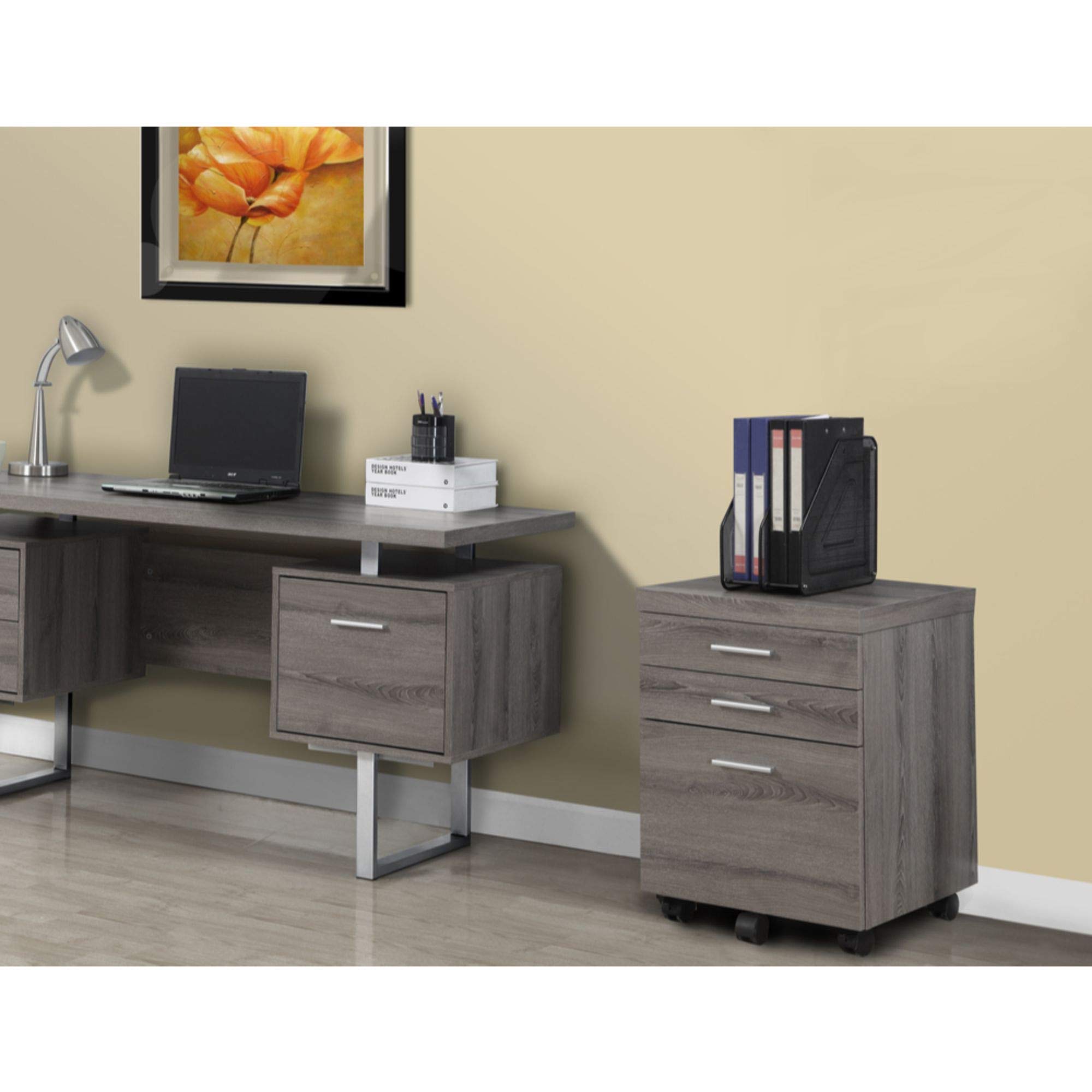 Offex Dark Taupe 3-Drawer Mobile File Cabinet with Wheels - Perfect for Home Office Organization & Document Storage