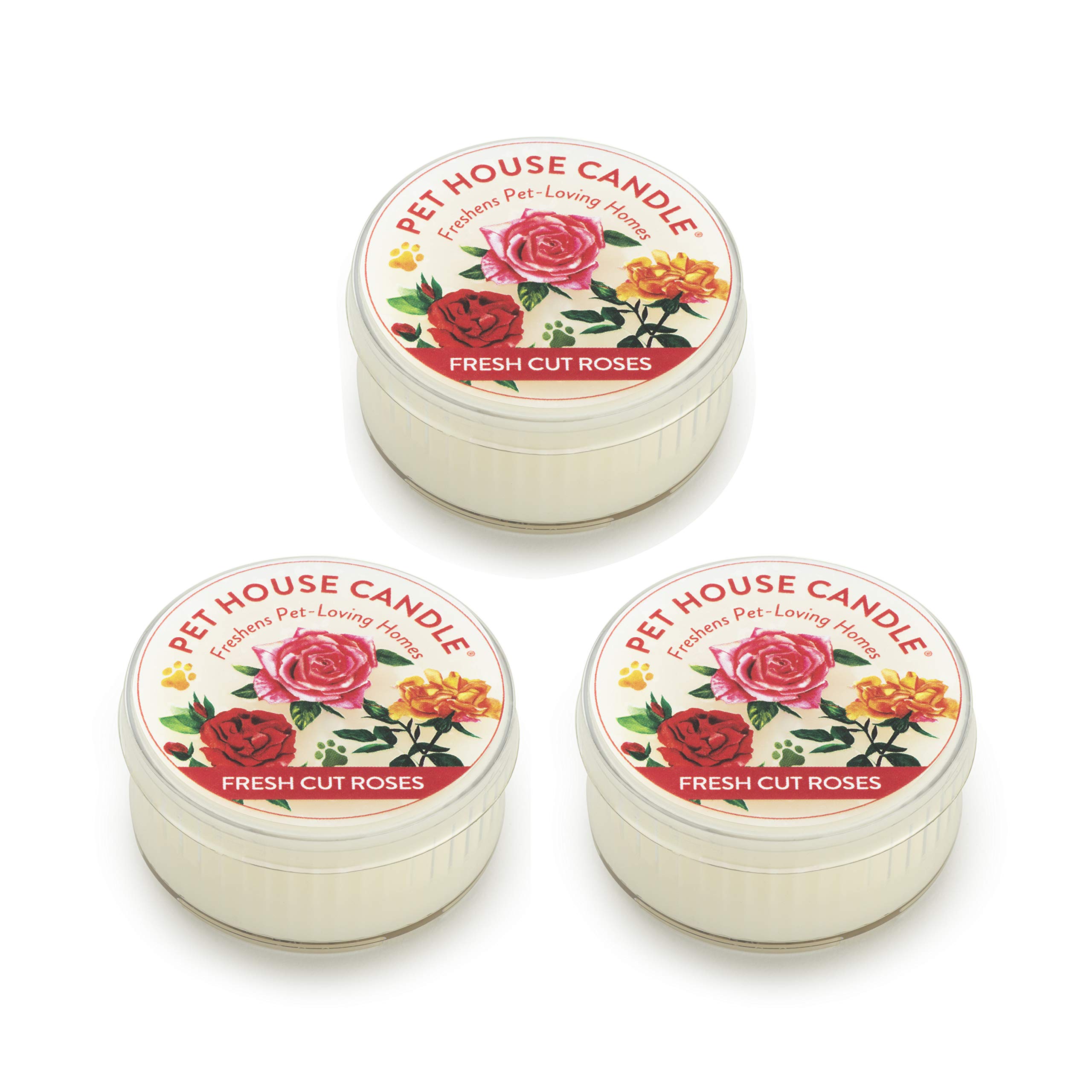 One Fur All Mini Pet House Candle Set - 3 Pack Non-Toxic Pet Odor Eliminator with 10-12 Hour Burn Time | Allergen-Free, Safe for Small Spaces | Fresh Cut Roses Scent | Perfect for Pet Lovers' Homes, Apartments & Gifts