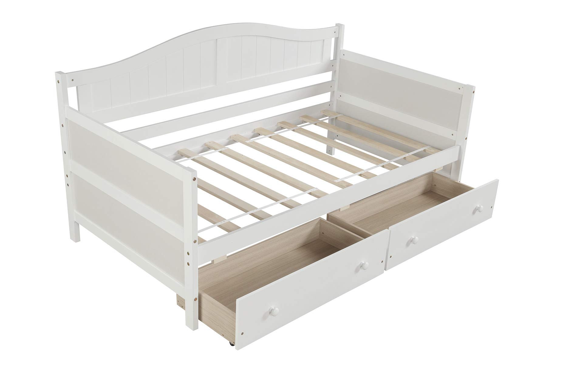 Hanway Twin Daybed with 2 Drawers - Solid Pine Wood Frame - Extra Storage Space - Durable White Painted Design for Bedroom, Guest Room or Kids Room