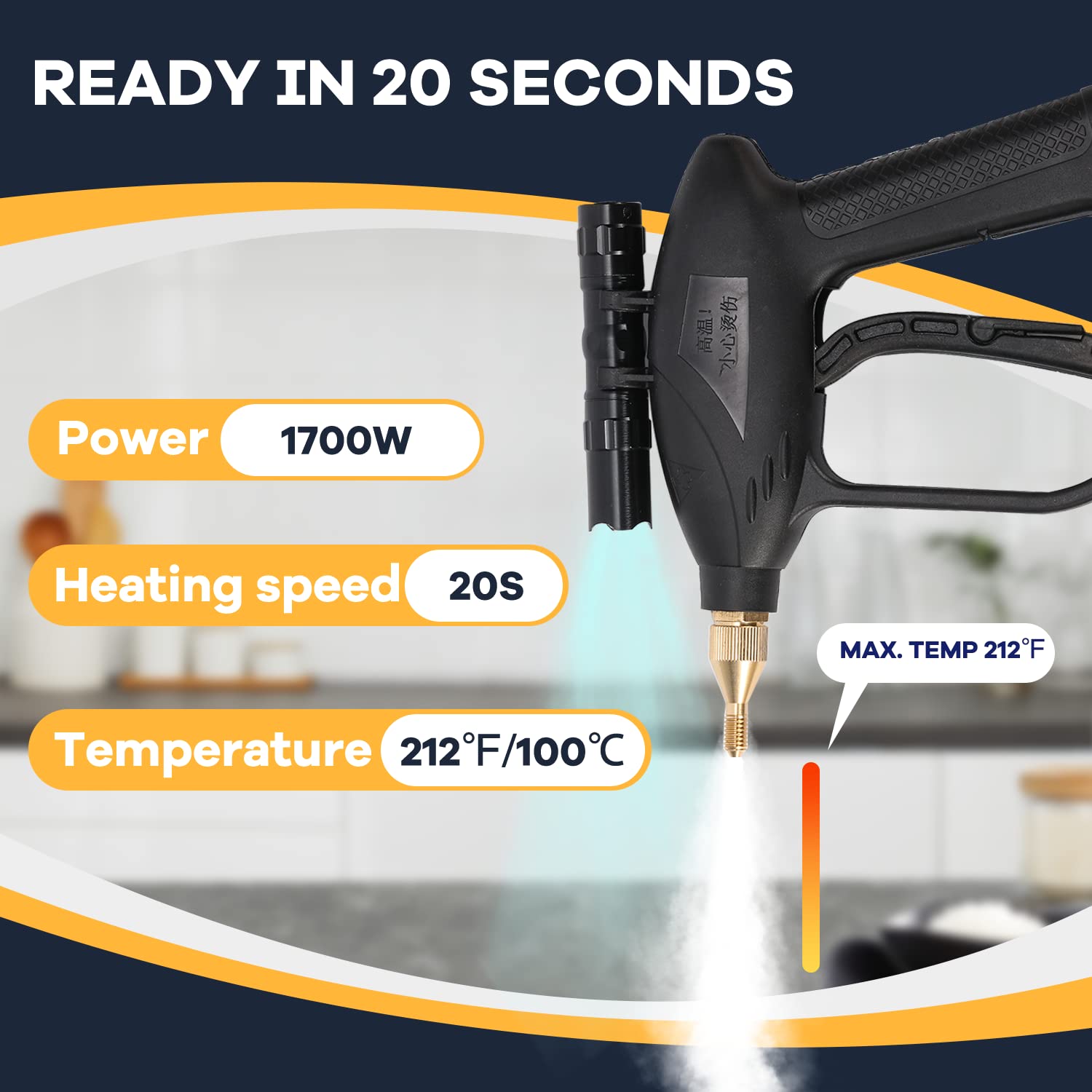 Moongiantgo 2-in-1 Pressurized Steam Cleaner Handheld Steamer with 1000ml Detachable Water Tank - Powerful Deep Cleaning for Floors, Carpets, Upholstery & More - Ideal for Home, Kitchen, Bathroom & Car Interior Cleaning