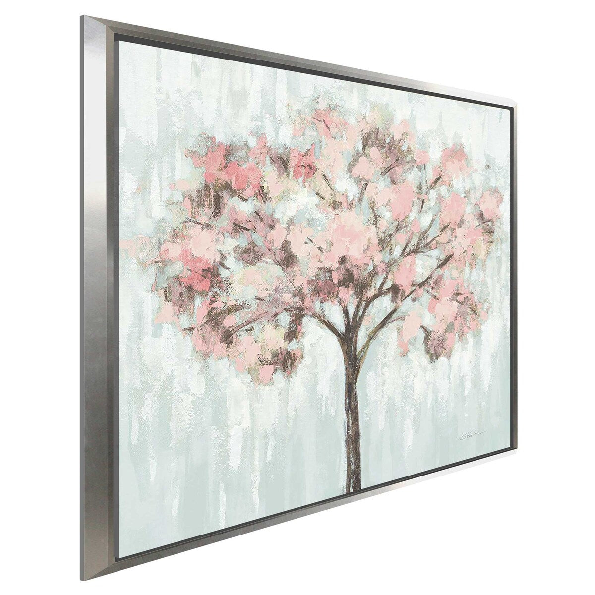 Blooming Tree Blush Crop Print on Floating Canvas - Floral Summer Tops for Women, Lightweight Breathable Fashion Blouse - Perfect for Beach, Vacation & Casual Outings