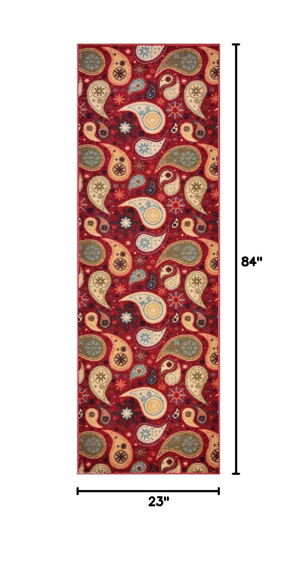 Non-Slip Paisley Red Runner Rug 23