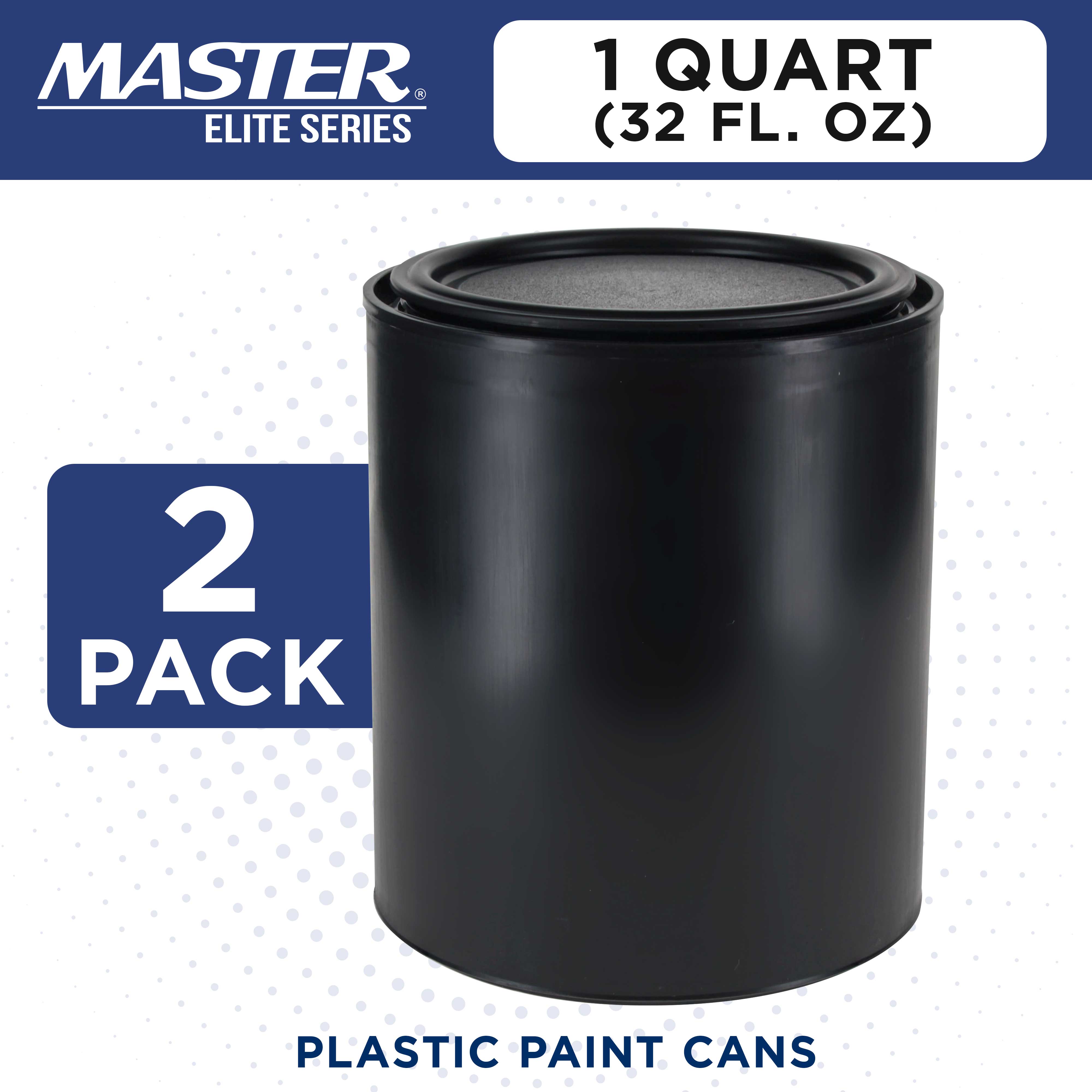 Master Elite 1 Quart (32 oz) Empty Plastic Paint Can Bucket with Triple Lock Airtight Lid - Pack of 2 - All Plastic Coating Storage Pail with Handle - Perfect for Paint Storage, DIY Projects & Home Organization