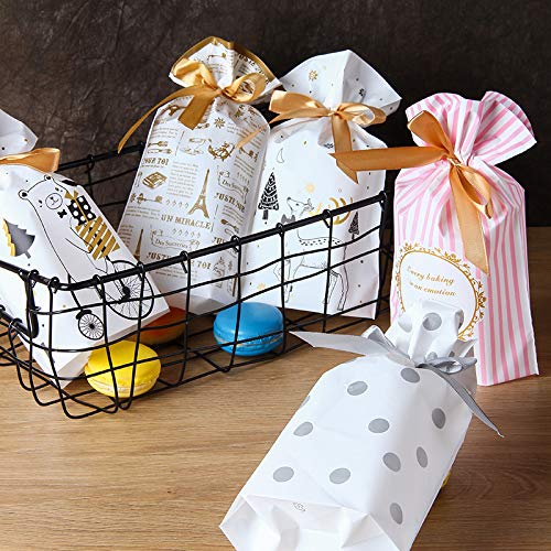 50PCS Christmas Drawstring Gift Bags - Holiday Party Favors, Treats & Decorations - 5 Colors (Beer & Deer Design) - Perfect for Candy, Gifts, Stocking Stuffers & Christmas Tree Decor