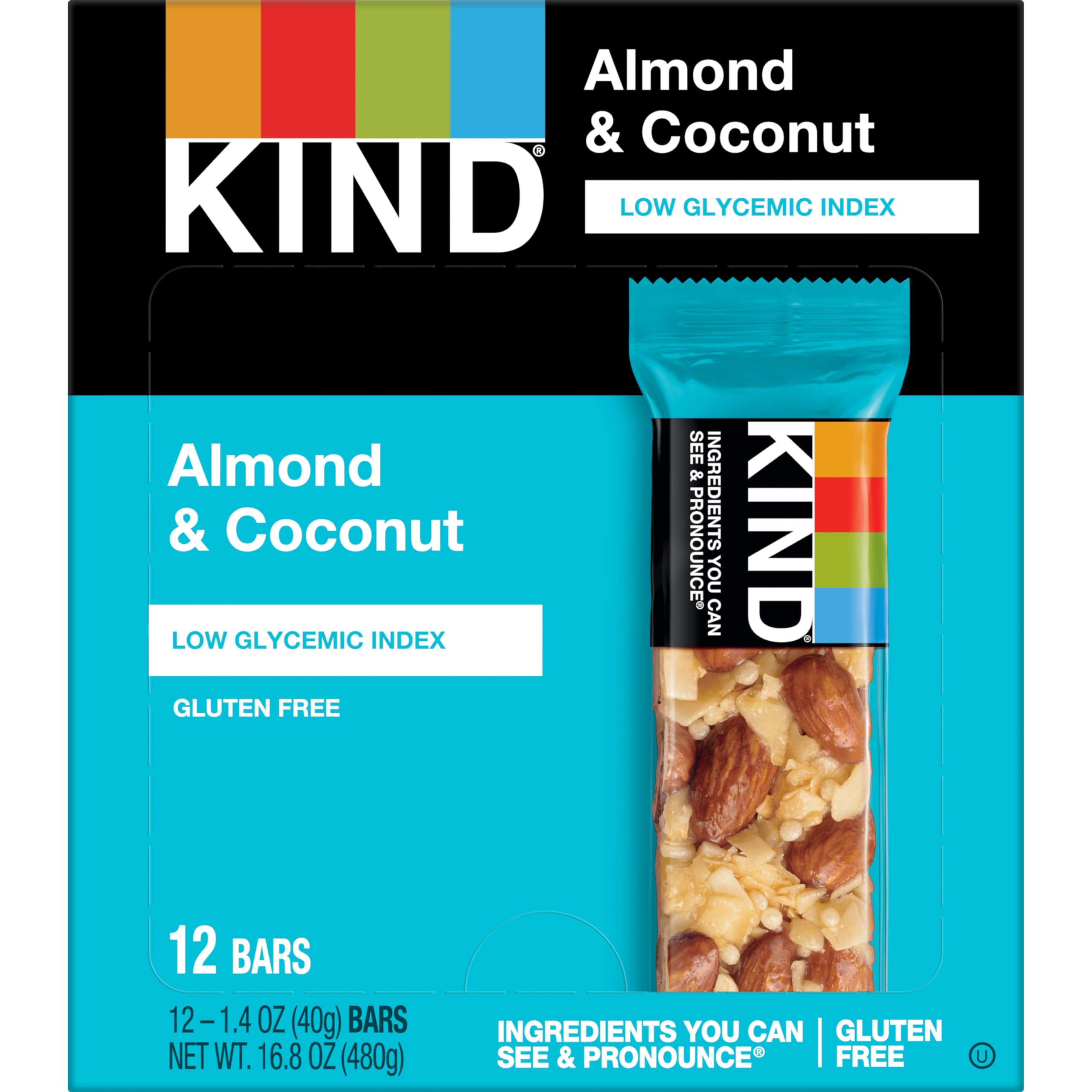 KIND Almond & Coconut Healthy Snack Bars - Gluten Free, Non-GMO, 12 Count - Perfect for On-the-Go Breakfast, Office Snacks & Post-Workout Energy Boost