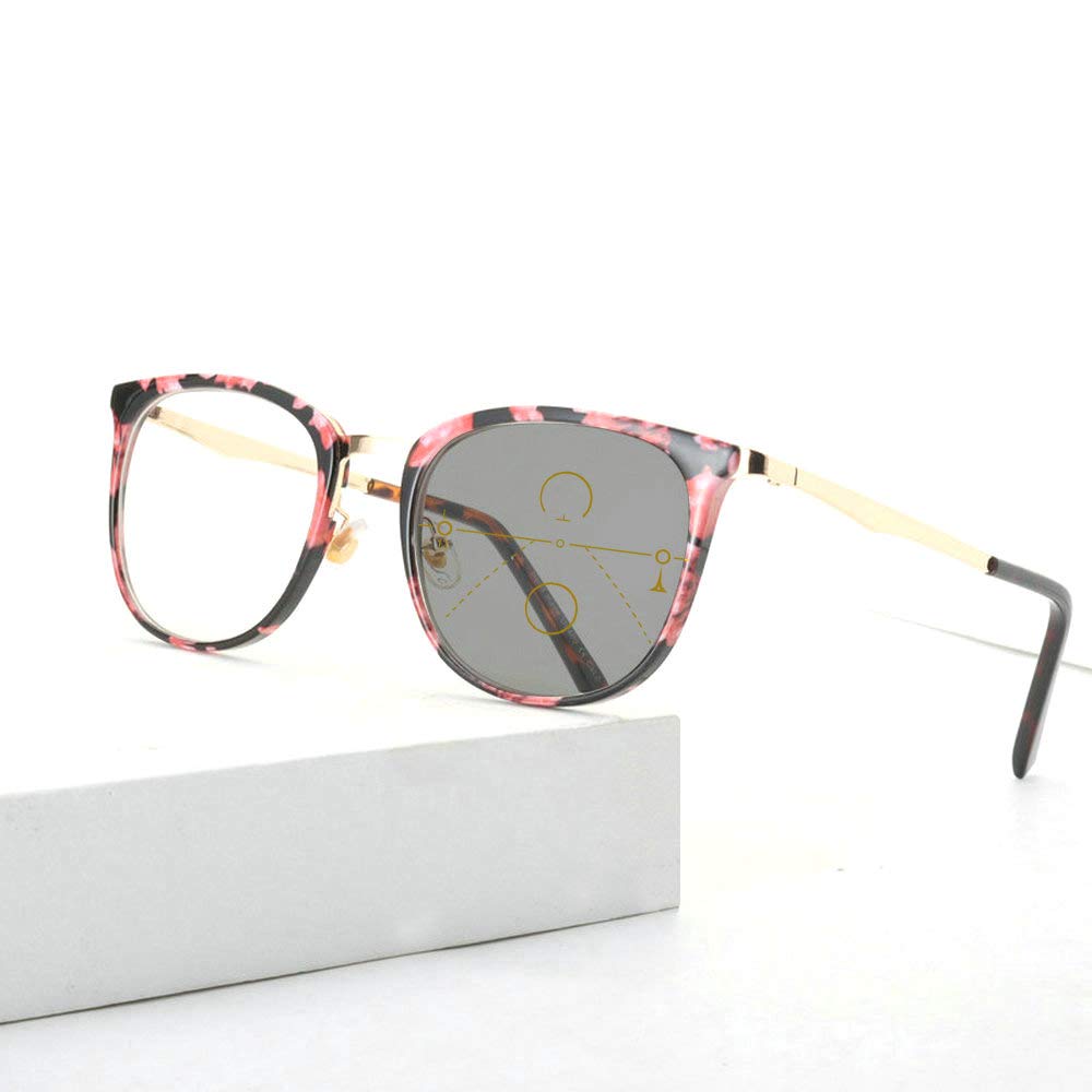 Progressive Multifocal Transition Photochromic Reading Glasses for Women - Near & Far Sight Correction (Flower Frame, +4.0 Magnification) | Perfect for Outdoor Reading, Driving & Everyday Use