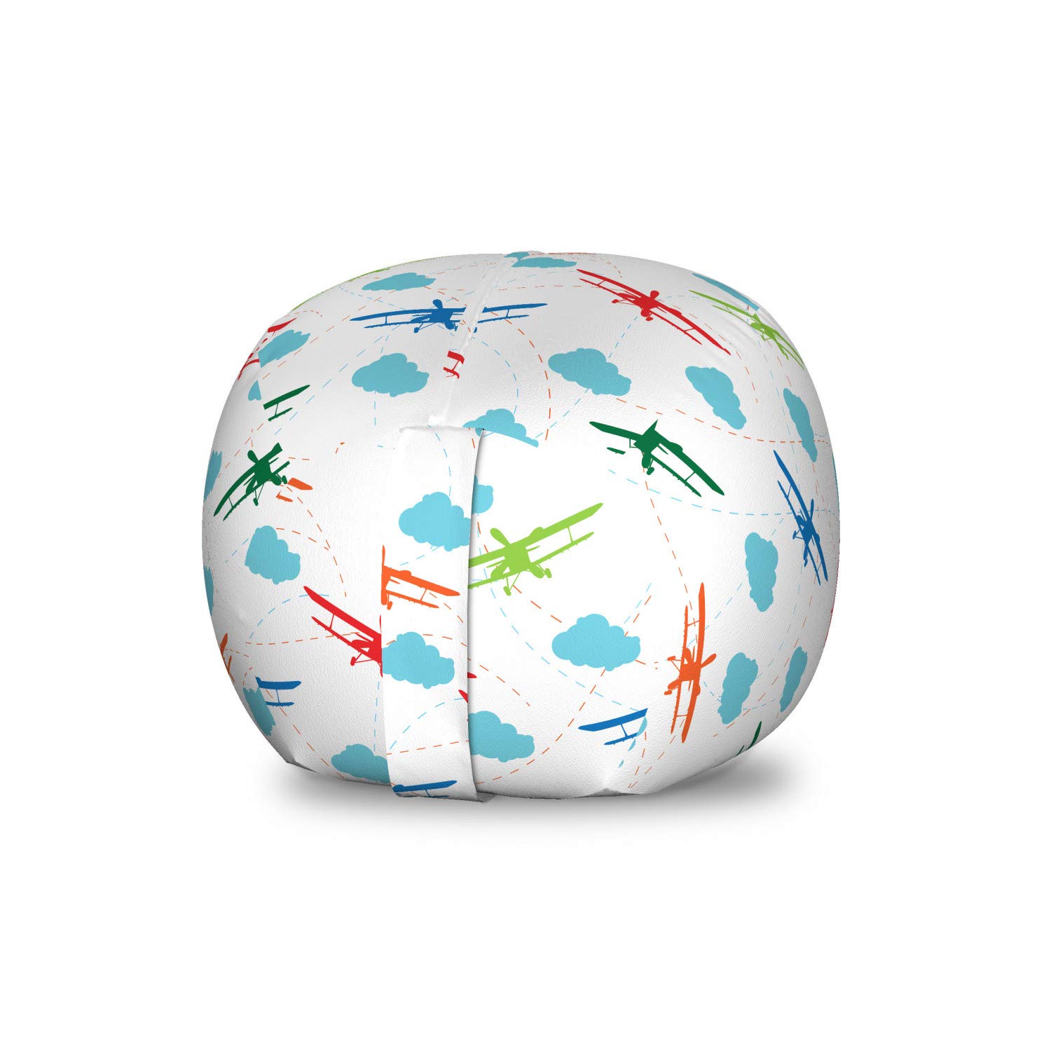 Ambesonne Airplane Themed Toy Storage Bag Chair - Colorful Retro Biplanes & Air Route Design, Washable Stuffed Animal Organizer for Kids Room, Travel Decor - Perfect for Playrooms, Bedrooms & Travel Accessories
