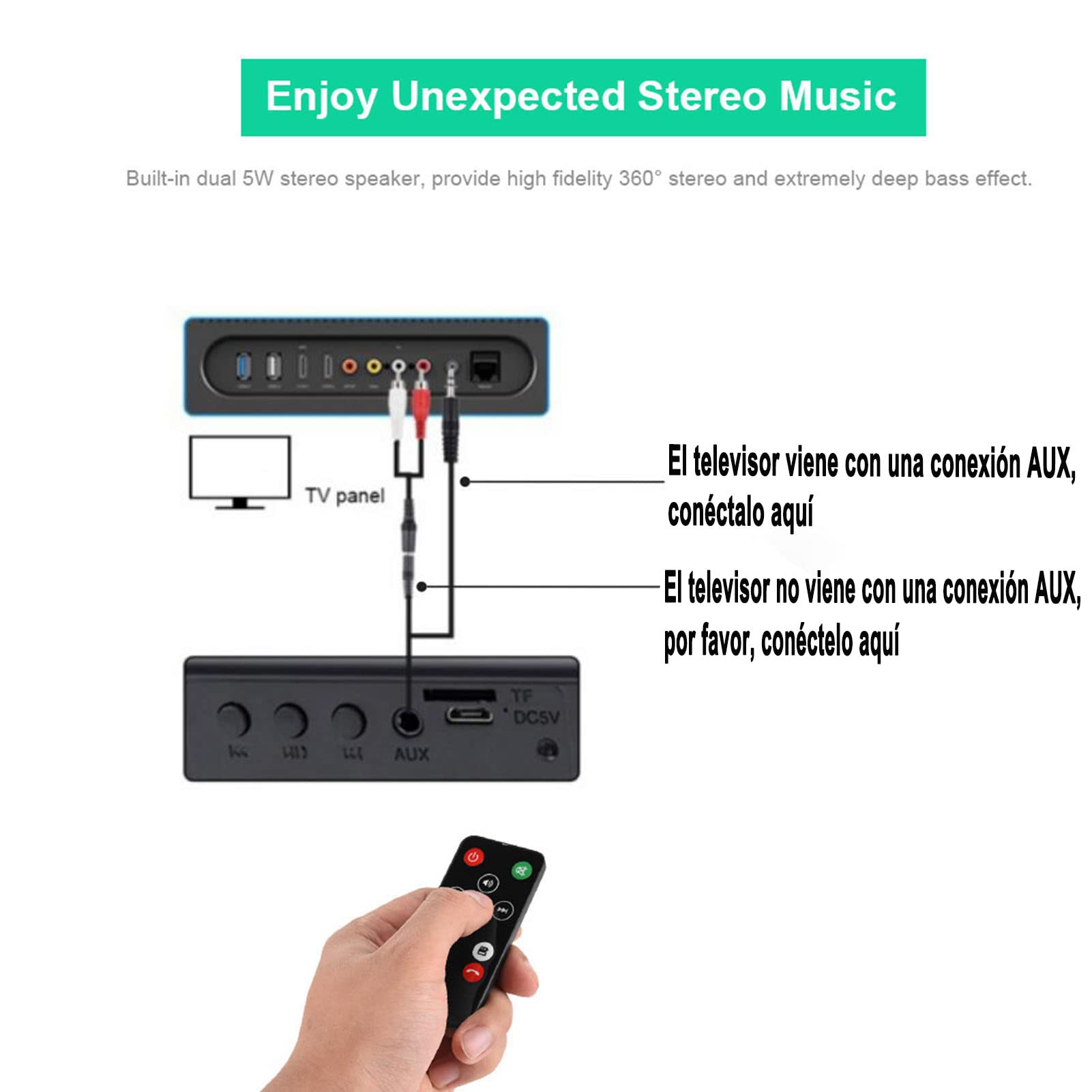 Wireless Soundbar with Bluetooth 4.2 & Subwoofer - USB Powered Home Theater Speaker System with Remote Control, TF Card Slot - Compatible with PC, Laptop, TV, Smartphone, Tablet, MP3 - Perfect for Movie Nights, Gaming & Music Streaming