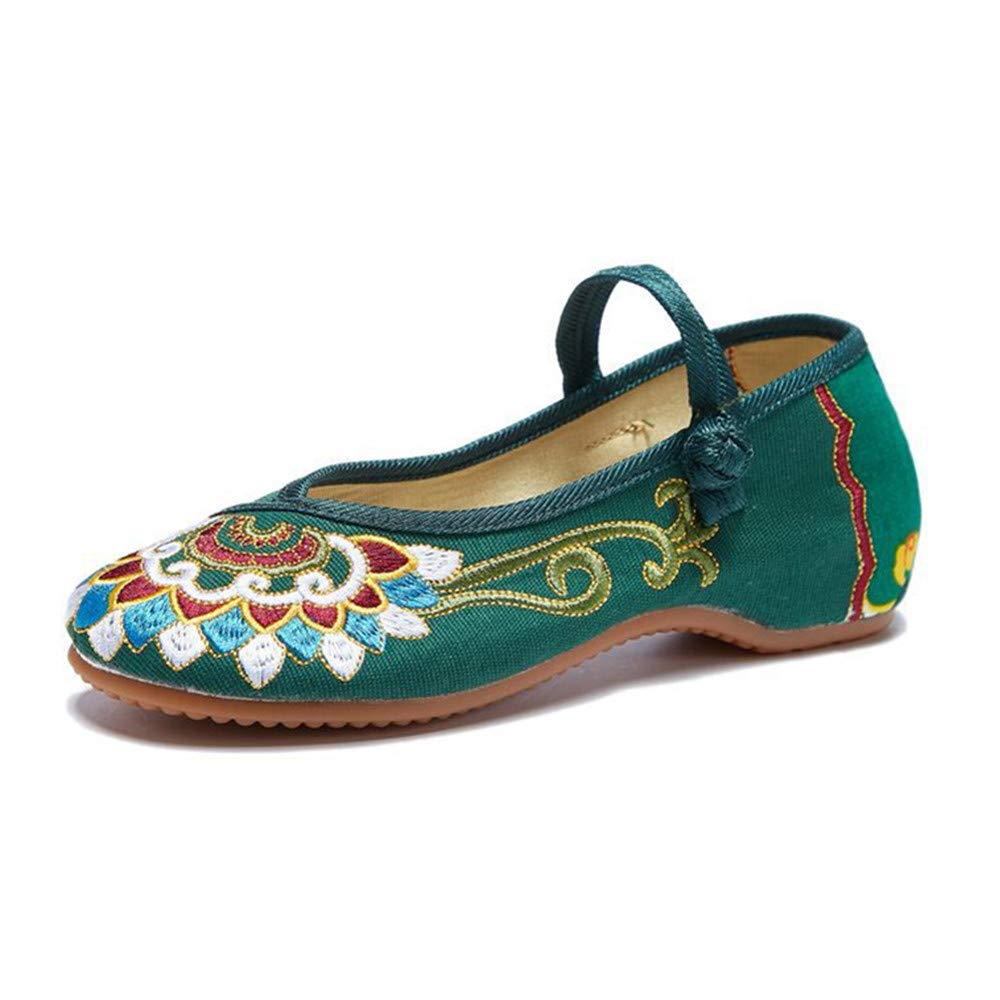 BININBOX Women's Floral Embroidered Loafers - Comfortable Black Mary Jane Ballet Flats with Round Toe | Handmade Casual Shoes for Work, Walking & Everyday Wear