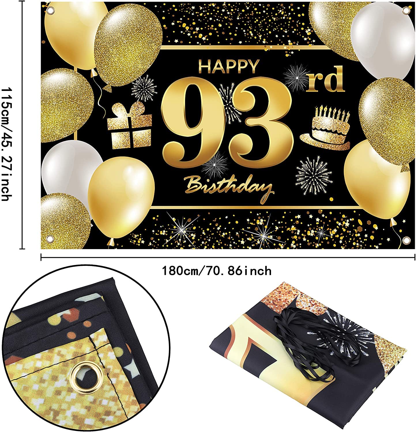 93rd Happy Birthday Banner - Premium Birthday Decorations for Men - Party Backdrop & Supplies - Perfect for Indoor & Outdoor Celebrations