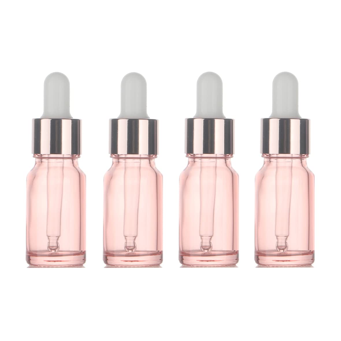 SNOW DIAMOND 10ml Empty Glass Dropper Bottles (4-Pack) - Rose Pink Tint with Gold Caps for Essential Oils, Perfume, Tinctures & DIY Beauty - Perfect for Aromatherapy, Travel & Gift Packaging