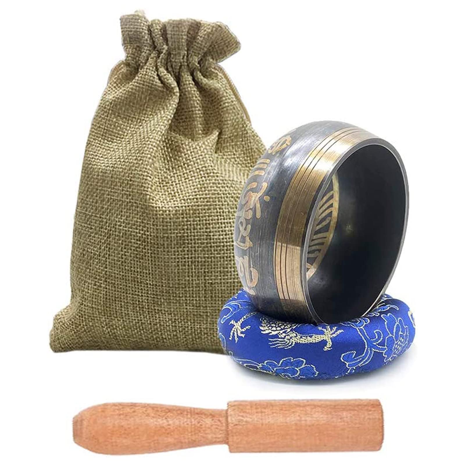 Authentic Tibetan Singing Bowl Set - Handcrafted in Nepal for Meditation, Sound Healing & Mindfulness Practice (Black) - Perfect for Yoga, Therapy, Stress Relief & Spiritual Rituals