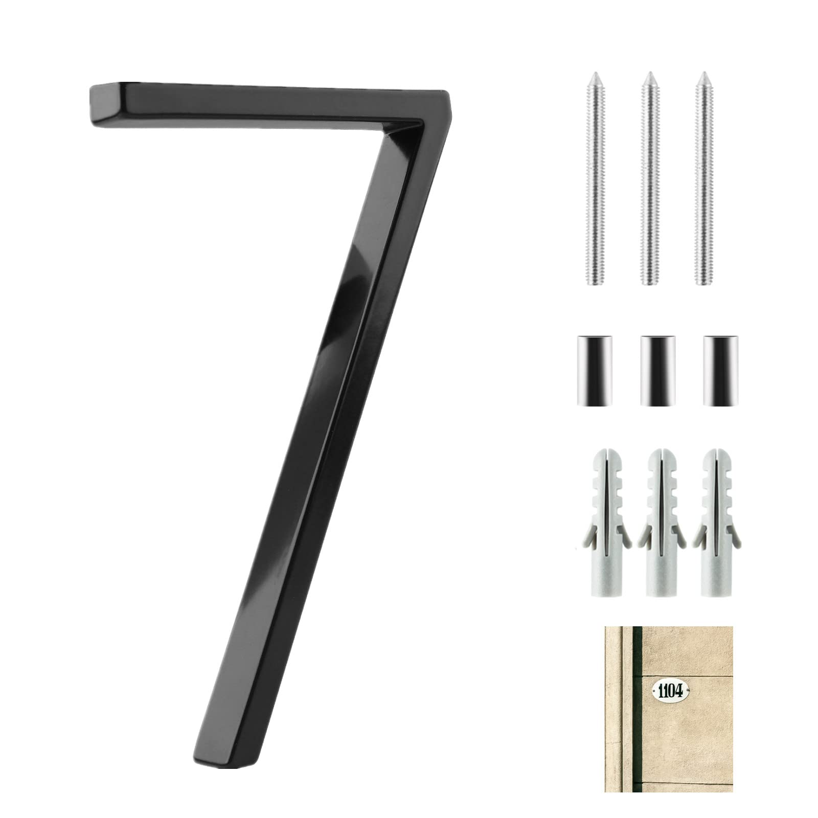 5in Floating House Numbers - Modern Stainless Steel Address Plaque with Matching Screws for Mailbox, Garden & Outdoor Decor (Black, Number 7) | Weatherproof & Elegant Home Identification Solution