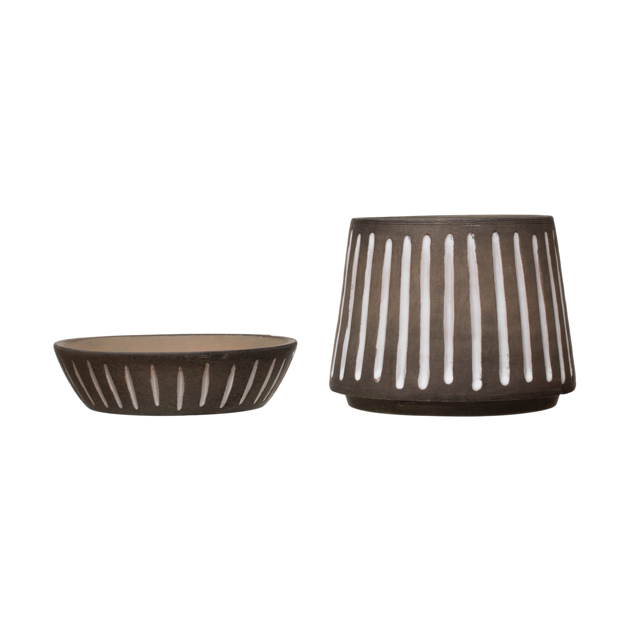 Creative Co-Op Terra Cotta Planter Pots with Saucers - Set of 2, Brown & White Ceramic Flower Pots for Indoor Plants, Succulents & Herbs - Perfect for Home Decor, Windowsills & Garden Planting