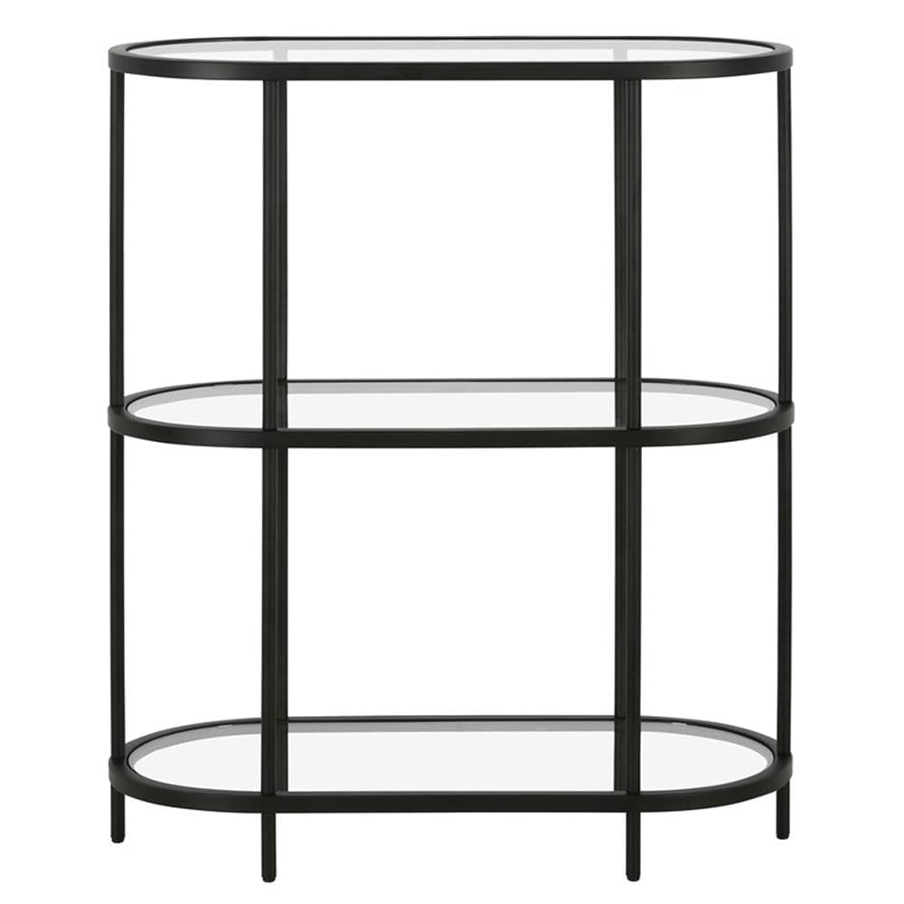 Vintage Mid-Century Modern Metal Bookcase with 5 Glass Shelves - Black Bronze Finish for Living Room, Office & Library Storage
