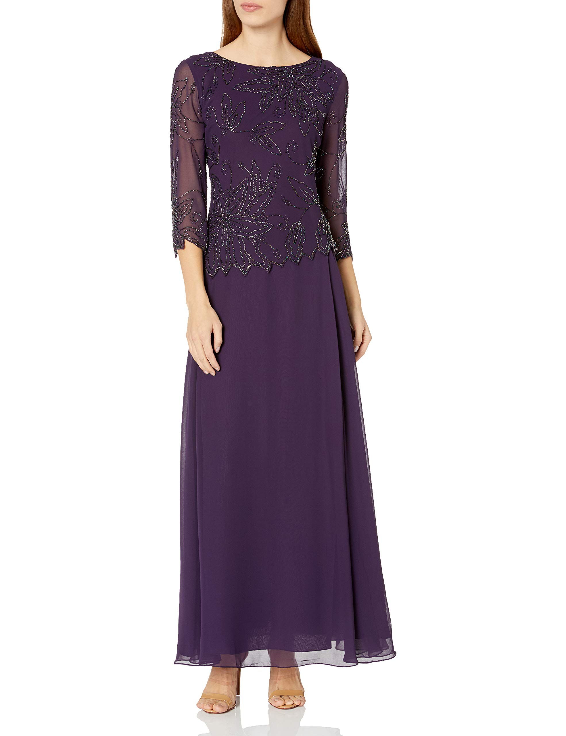 J Kara Women's Asymmetrical Beaded Dress with Boat Neck - Elegant Party & Evening Wear for Special Occasions