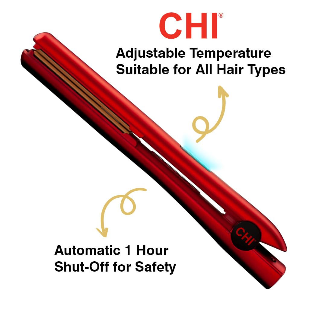 CHI Original Digital Ceramic Hairstyling Iron 1 Inch - Professional Hair Straightener with Ruby Red Finish - Lightweight 1 lb Design for Smooth & Shiny Hair - Perfect for Home Use, Salon Styling & Travel