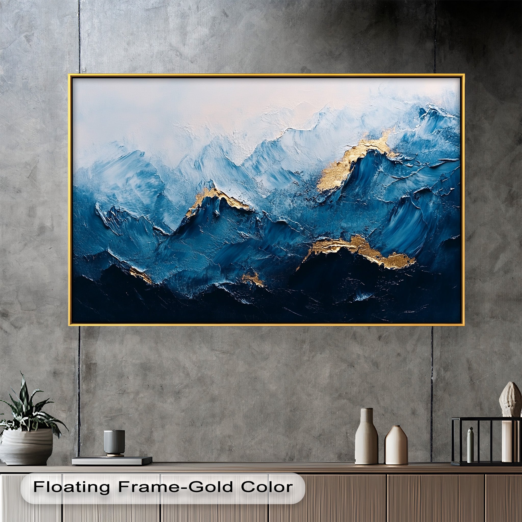 Blue Ridge Art - Handmade Abstract Mountain Oil Painting on Canvas for Home & Office Wall Decor