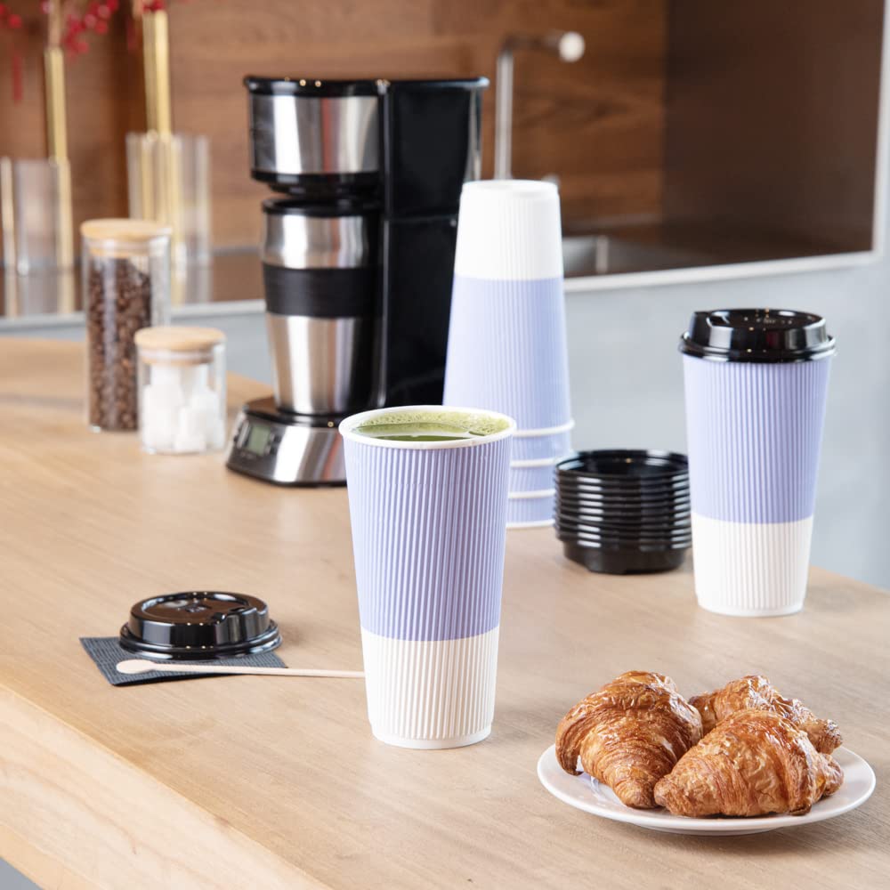 20oz Insulated Double Wall Corrugated Coffee Cups - 250 Pack Light Purple Ripple Paper Cups with Secure Grip | Eco-Friendly Restaurantware | Perfect for Coffee Shops, Cafés & Office Break Rooms