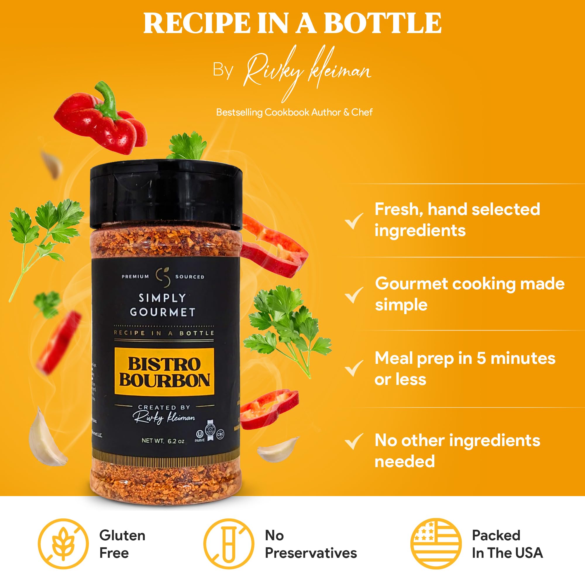 Bistro Bourbon Spice 6.2oz | Premium Gourmet Spice Blend for Cooking | No Additives, All-Natural Seasoning | Perfect for Meats, Stews & BBQ | Simply Gourmet by Rivky Kleiman